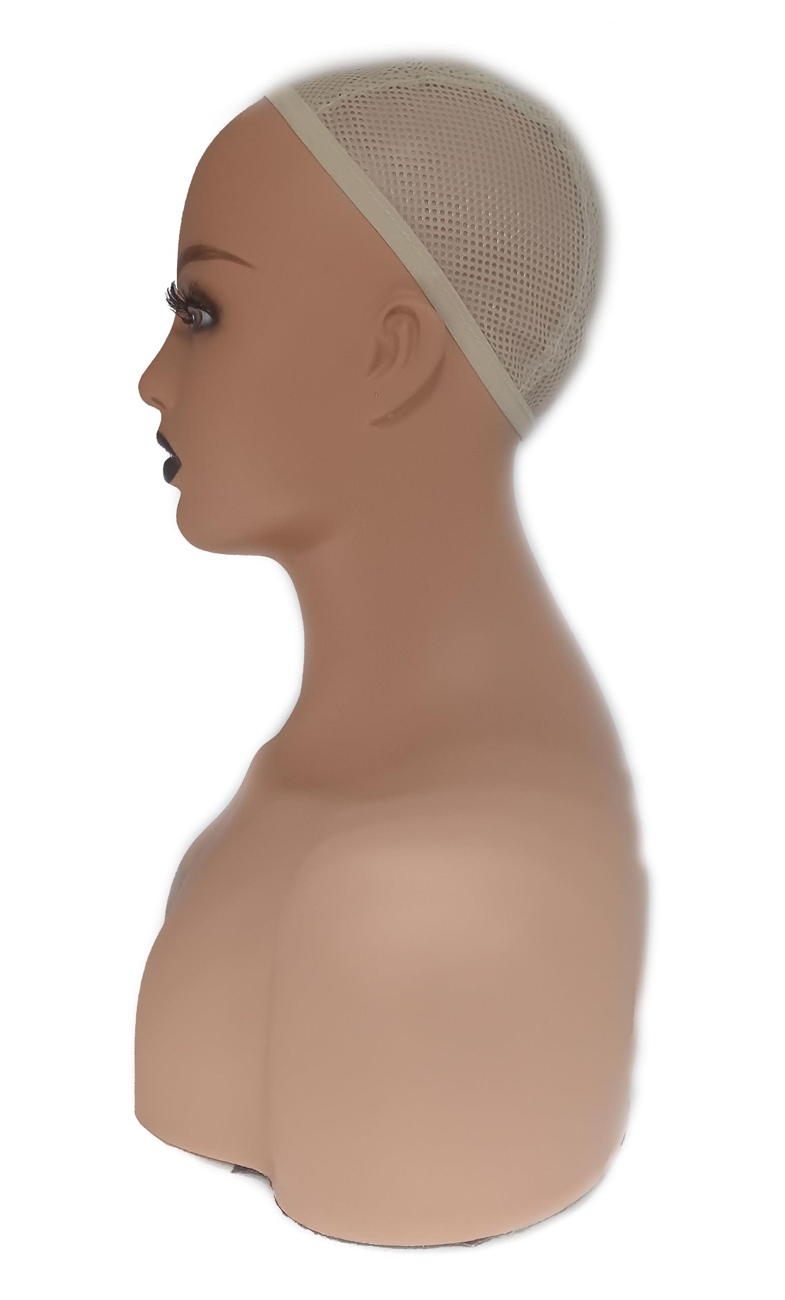 TMX MANNEQUINS & DISPLAY TMX MANNEQUINS & DISPLAY Realistic Female Mannequin Head with Shoulder Display for Wigs/Makeup/Beauty Accessories (Black Lips/PVC)