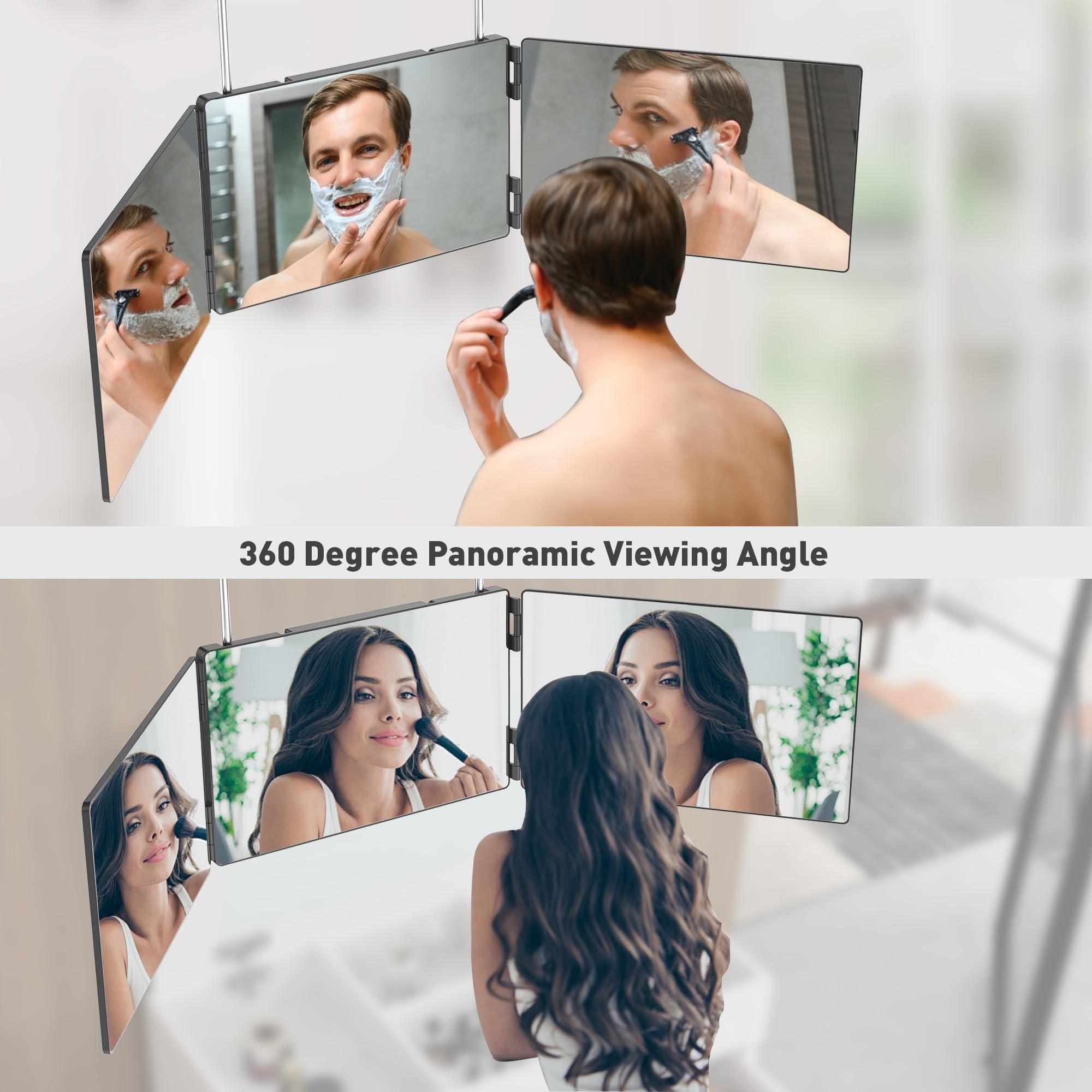 DC DICLASSE 3 Way Haircut Mirror, Three Sided Barber Mirror with Adjustable Telescoping Hooks, 360 Trifold Mirror to See Back of Head for Self Hair Cutting, Makeup, Braiding, Shaver, Hair Dyeing (Black)