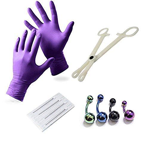 BodyJewelryOnline Belly Piercing Kit - 10-Piece Belly/Navel Piercing Kit w/Gloves, Needles, Tool and Jewelry