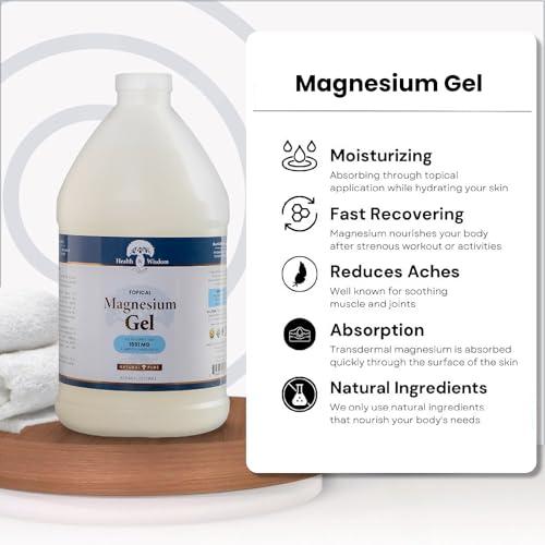 Health and Wisdom Health and Wisdom Topical Magnesium Gel with Seaweed Extract - Magnesium Gel Topical for Muscles, Magnesium Topical Gel, Gel Magnesium, All Natural Magnesium Gel, Magnesium Chloride Gel - 64 Fl Oz