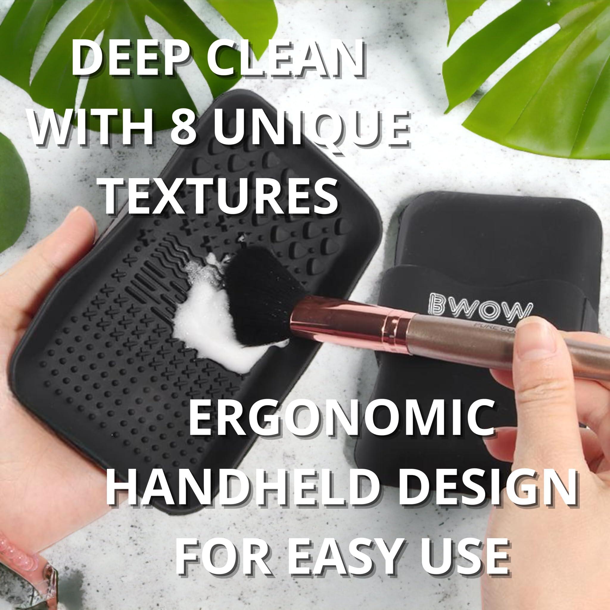 BWOW LUXCLEAN PRO Makeup Brush Cleaning Mat Pad | Silicone | Latex Free | Makeup Brush Handheld Cleaner | Textured Surface for all Styles of Brushes and Bristles | Precise Clean Brushes