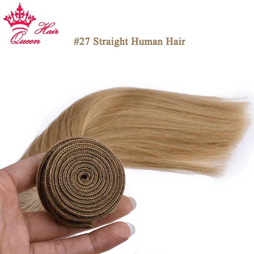 Queen Hair Queen Hair Products Mink Brazilian Hair Weave Bundles Hair Extension Honey Blonde Straight Color #27 Honey Blonde Hair Bundles (12 14 16inch)