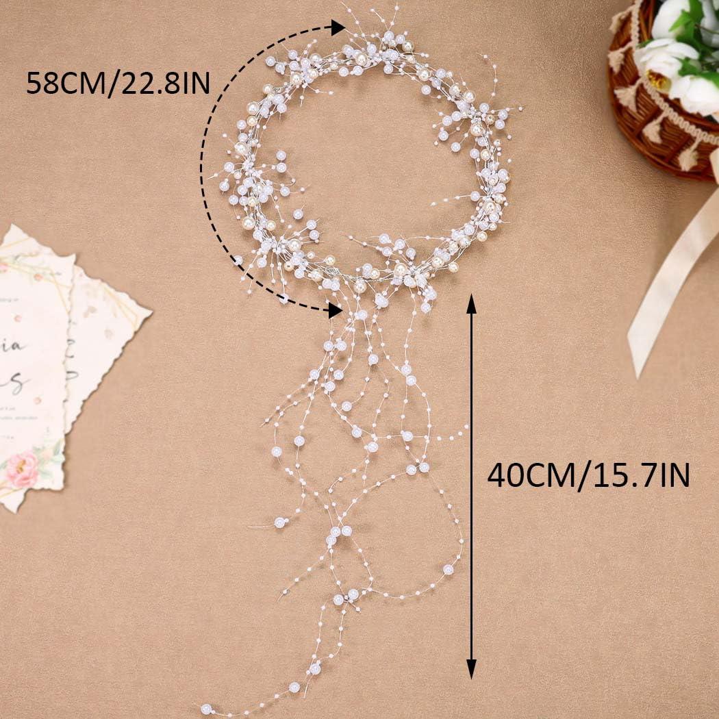 BARTOSI BARTOSI Pearl Bridal Headband Silver Pearl Tassel Wedding Hair Accessories Prom Headpiece for Women and Brides