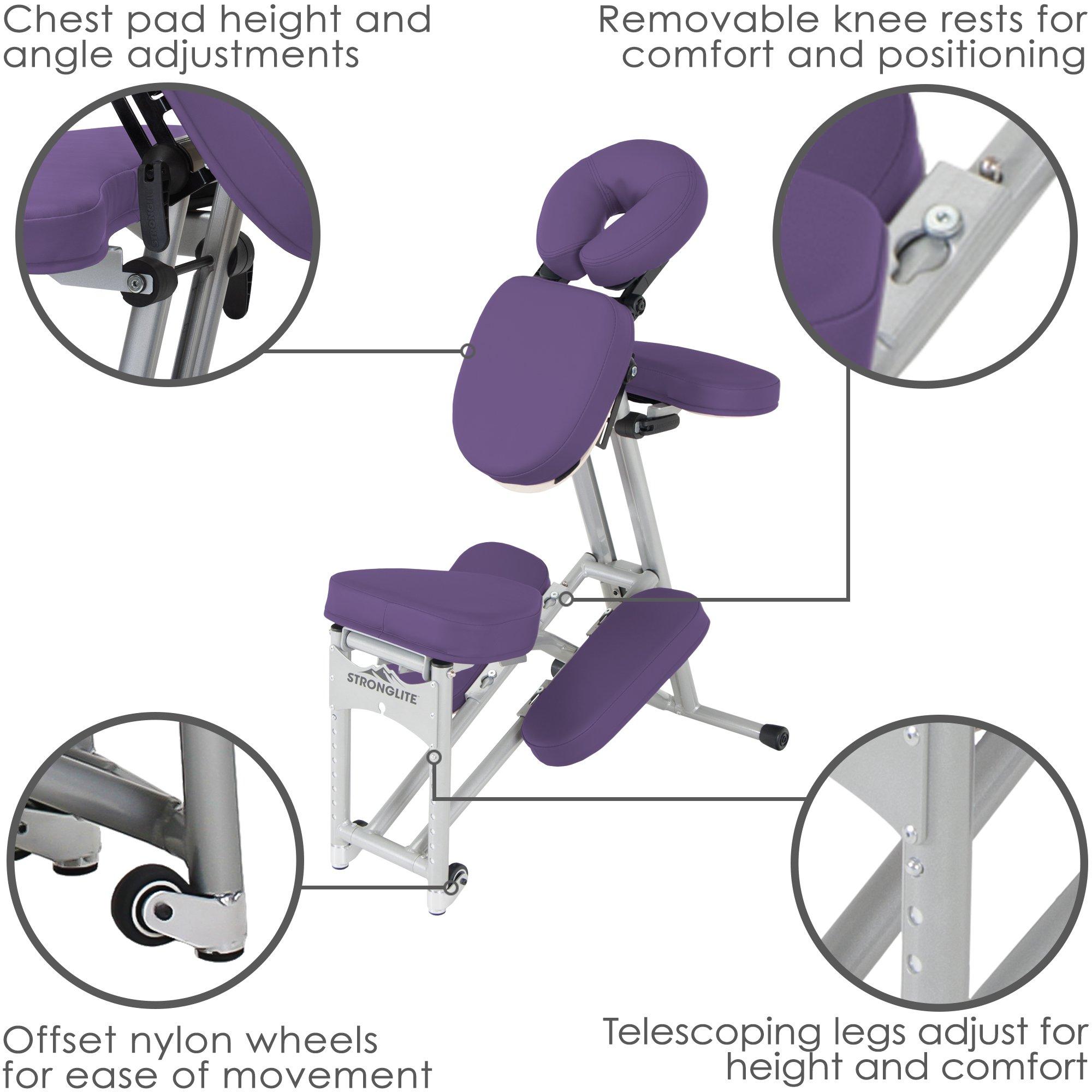 StrongLite STRONGLITE Portable Massage Chair Ergo Pro II - Ultra-Strong, Lightweight, Foldable with Wheels & Carry Case (600lbs Working Weight), Purple