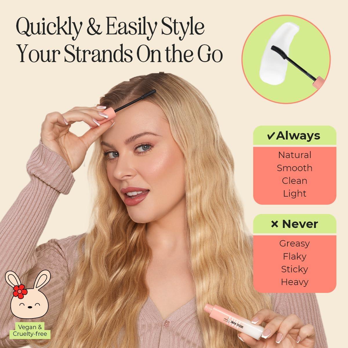 INH INH Hair Mascara for Flyaways | Quick Slick Hair Finishing Stick for Flyaways, Frizz Control, & Slick Back Look | Non Greasy & Non Comedogenic Smoothing Serum & Frizz Tamer Wand | Strawberry Jam, 18ml