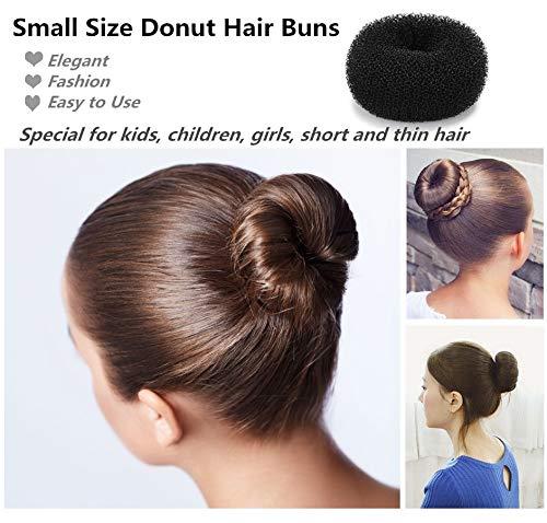 FULINJOY 4 Pack Extra Small Hair Bun Maker Mini Chignon Hair Doughnut Shaper Hair Donut Sock Bun Form for Kids, Girls, Short and Thin Hair (Small Size 2.4 Inch, Black)
