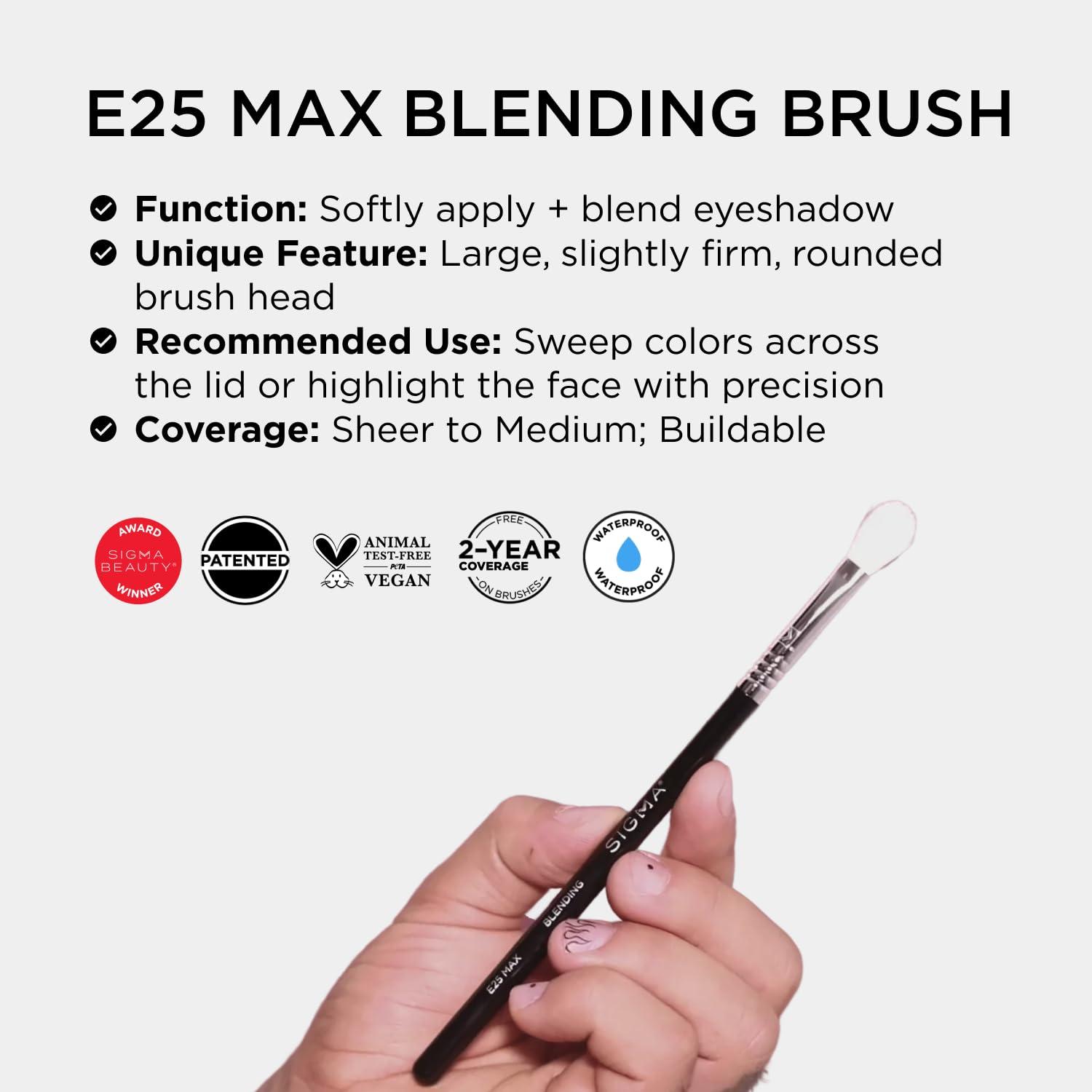 Sigma Beauty Sigma Beauty Professional E25 Max Eyeshadow Blending Brush Professional Eyeshadow Brush for Seamless Eyeshadow Blending, Softens Dramatic Edges & Harsh Lines for a Well Blended Effect (1 Brush)