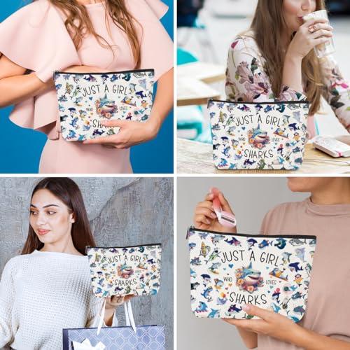 EIXU A Girl Loves Sharks Shark Gifts Shark Stuff Shark Decor Cosmetic Bag Nurse Thanksgiving Graduation Christmas Birthday Makeup Bag Funny Friendship Gifts for Women Friend Teen Girls Sister Shark Lovers