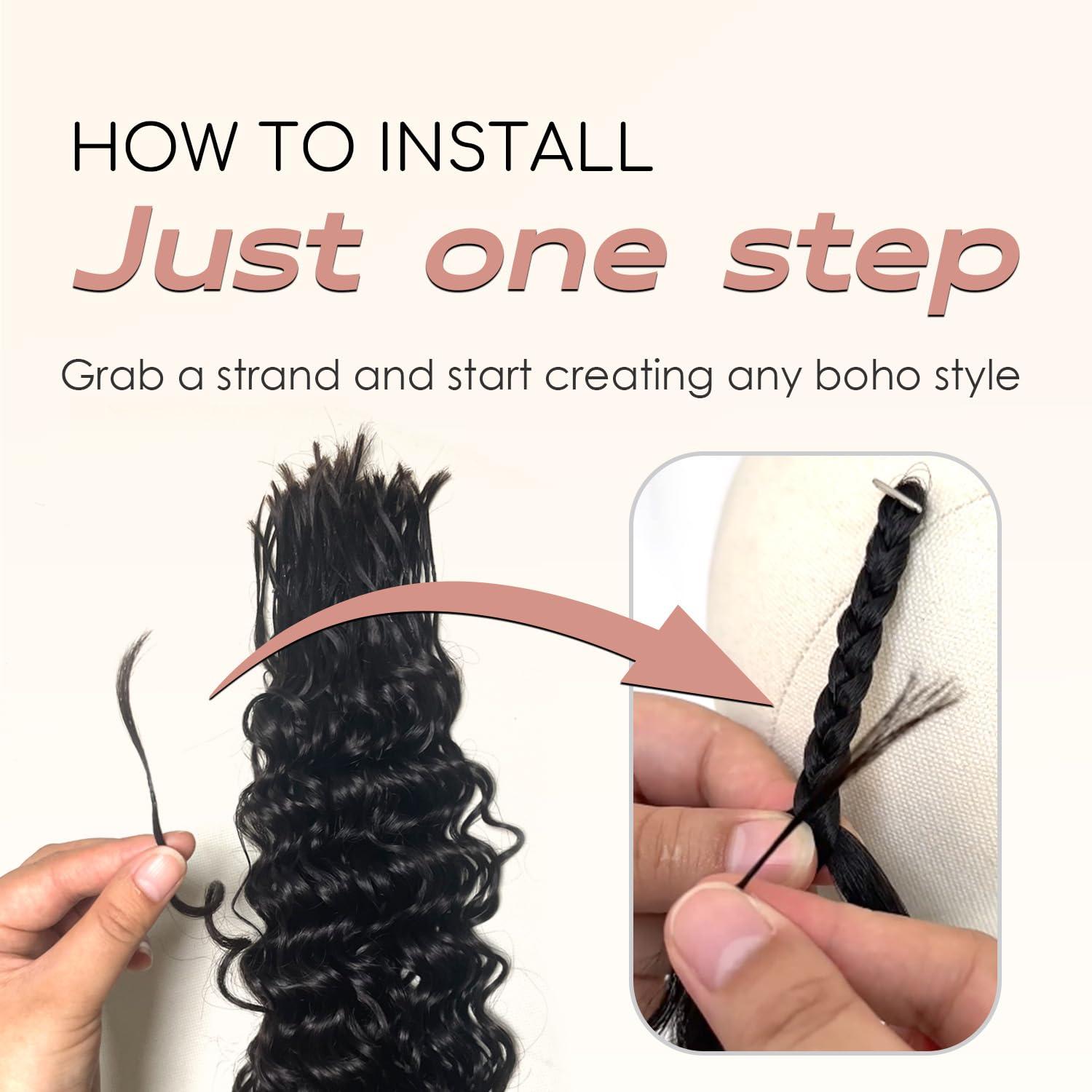 BLL Pre-Divided Deep Wave Human Braiding Hair for Boho Braids Bulk Hair Pre-streached Human Braiding Hair Deep Wave For Black Women (Natural Black, 16 Inch - 320 Roots)