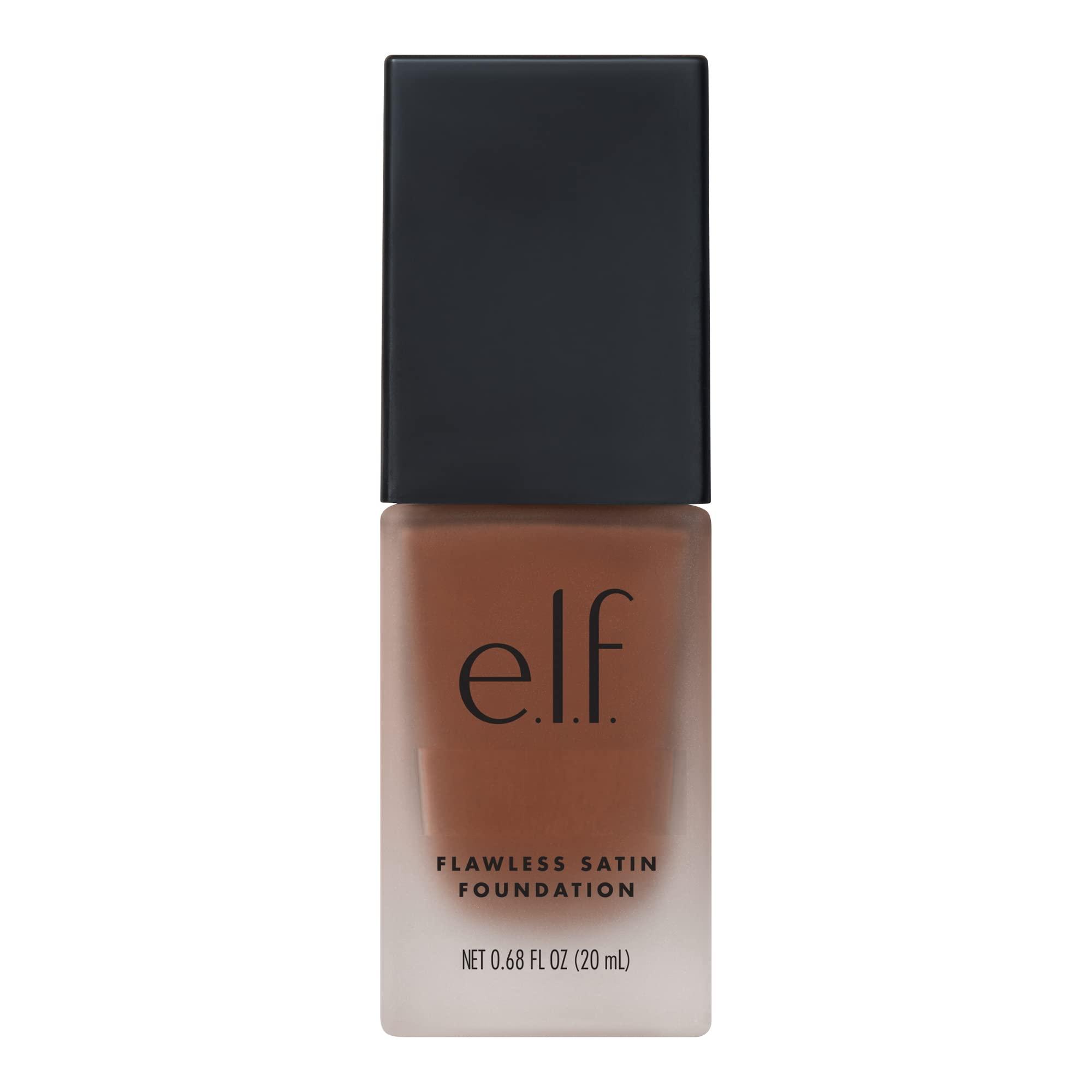 e.l.f. e.l.f. Flawless Satin Foundation, Lightweight & Medium Coverage, Semi-Matte Finish, Vegan & Cruelty-Free, Chocolate, 0.68 Fl Oz (20mL)