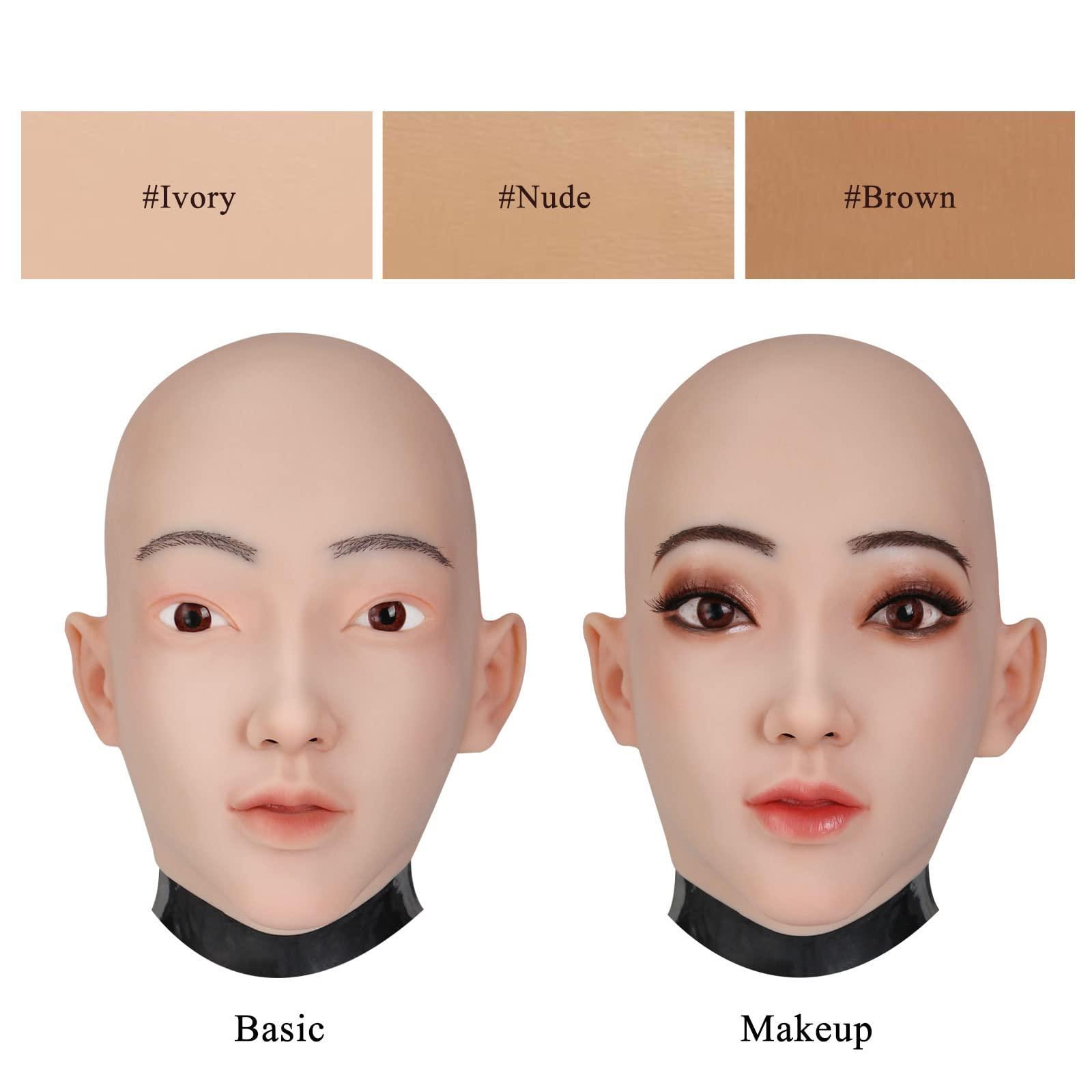 ZWSMS ZWSMS Crossdresser Silicone Mask Realistic Female Hand-Made Face Soft Head Mask for Halloween Parties Transgender,Ivory,Makeup