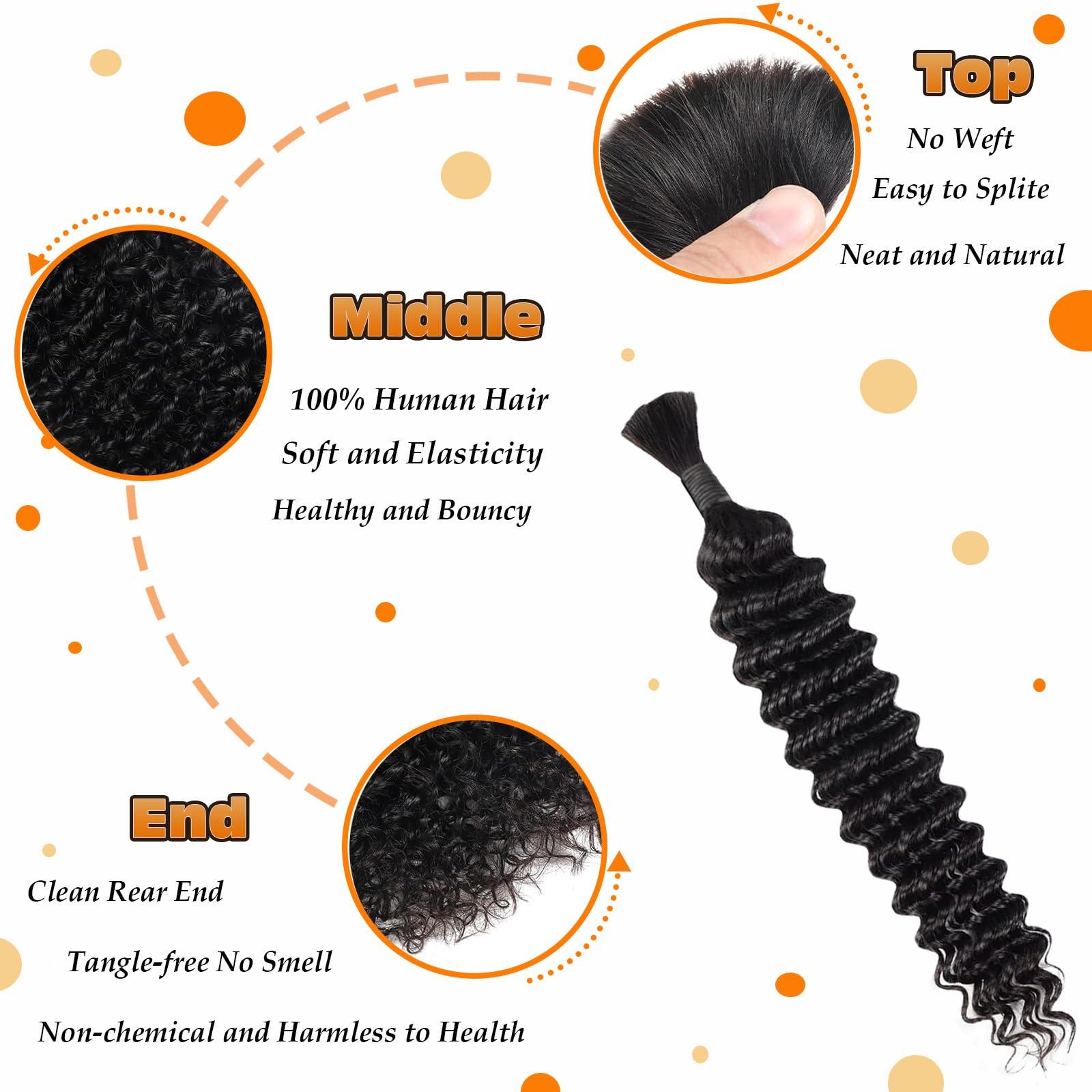 RQY Curls for Boho Braids,Bohemian Hair for Braiding Human Hair 15A Natural Black Human Hair Bundles for Braiding No Weft 1 pack 100g Boho Curly Human Hair for BraidingDeep Wave Human Hair 16inch