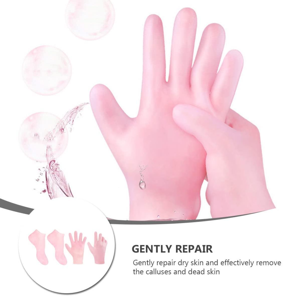 WOONEKY WOONEKY 1 Set Hydrating Sock Gloves Foot Care Socks Moisturizing Soften Socks Exfoliating Gloves Sock Spa Socks Gloves Cracked Foot Socks Full Finger Waterproof Gloves Gel Pink Sebs