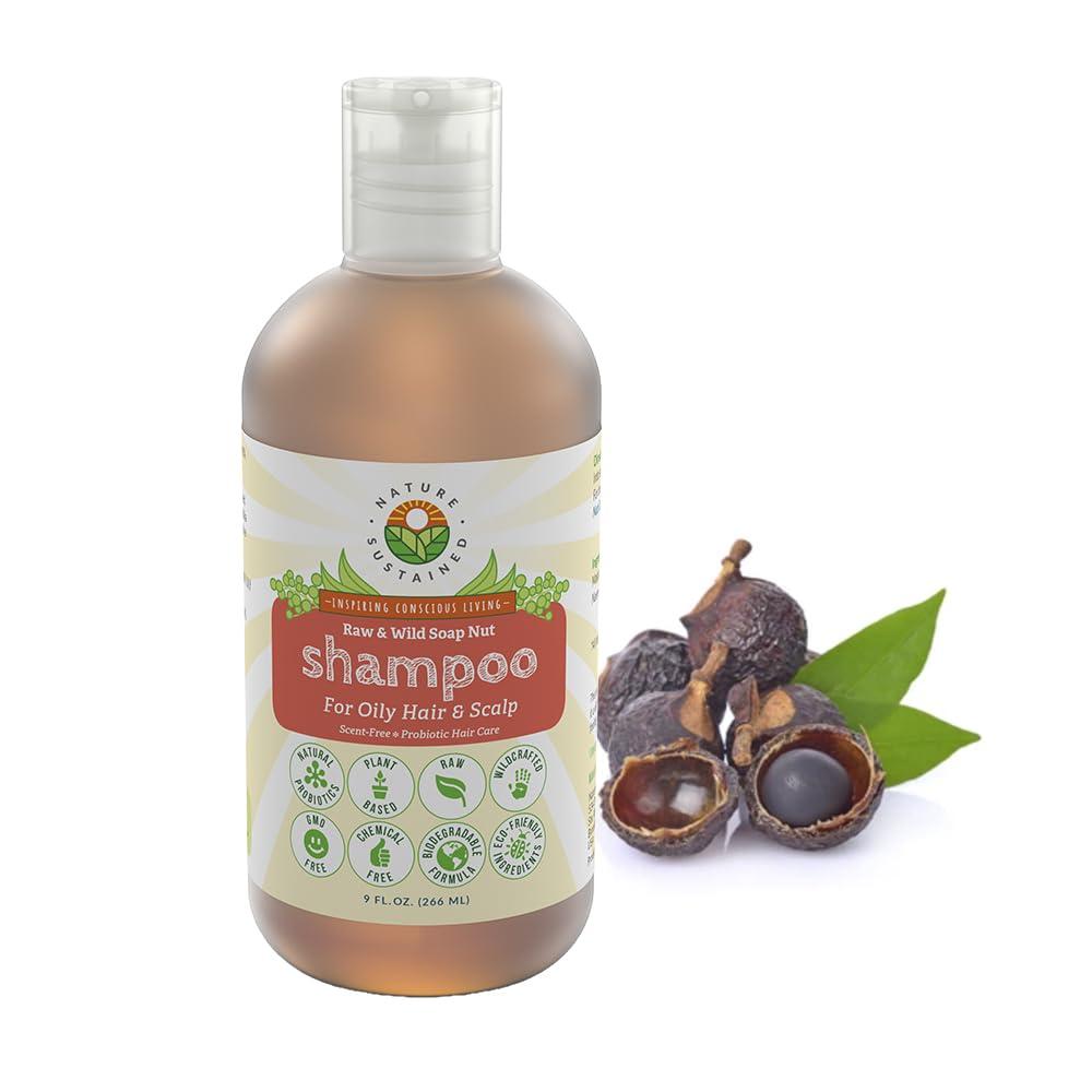 Nature Sustained Natural Shampoo for Oily Hair & Scalp - Organic, Raw & Wildcrafted with Probiotics, Hypoallergenic & Sulfate Free Herbal Shampoo for Oil Control, Dandruff, Seborrheic Dermatitis - 9 Oz, Original