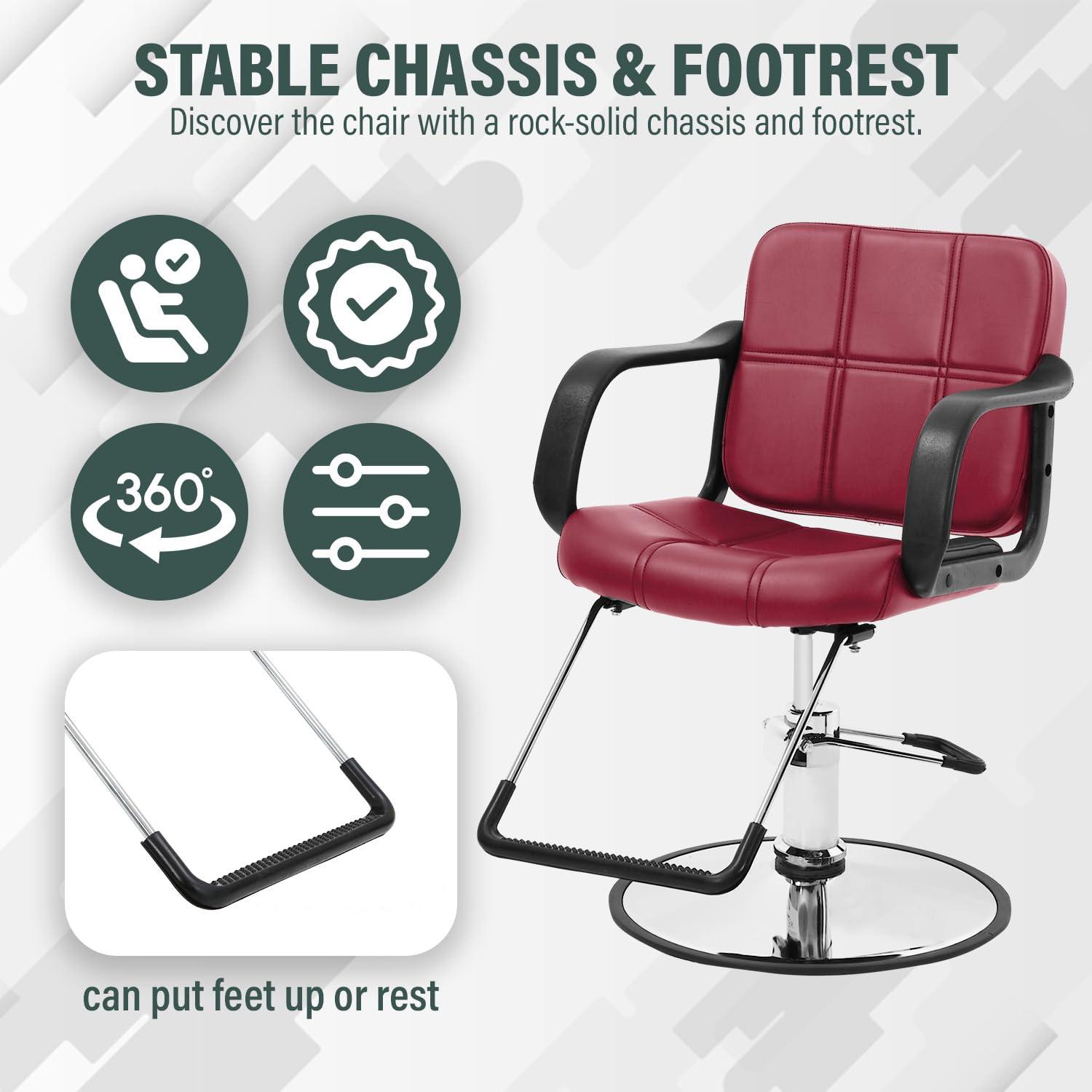 Ruesleag Salon Chair Barber Chair Hair Styling Chair Heavy Duty Hydraulic Swivel Hair Modern Fashion Shampoo Styling Hair Cutting Chairs Spa Beauty Salon Equipment Chairs for Men Women Adults,Burgundy