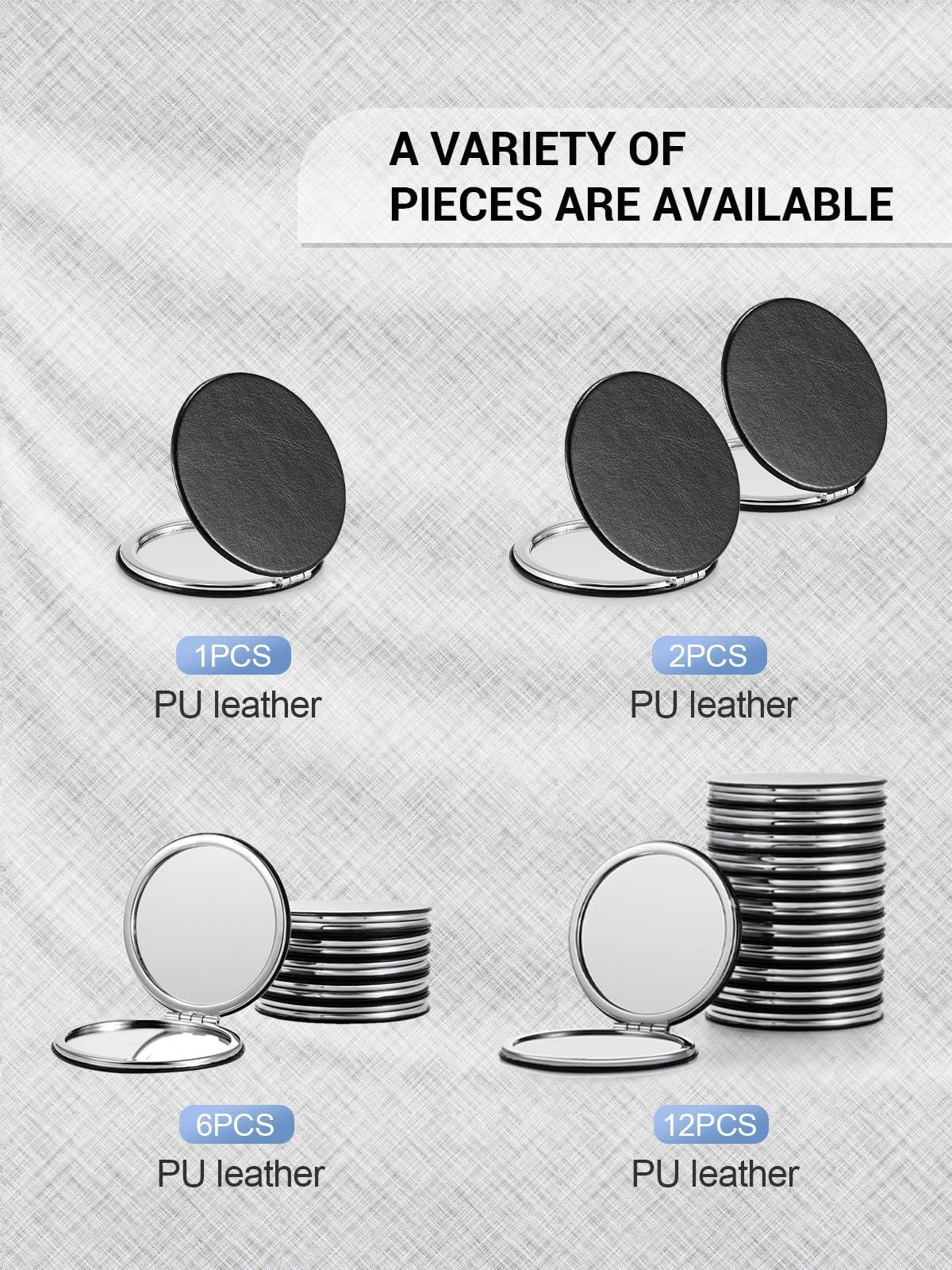 Getinbulk Getinbulk Compact Mirror Bulk, Set of 12 Round Double-Sided 1X/3X Magnification PU Leather (Black, 2.8")
