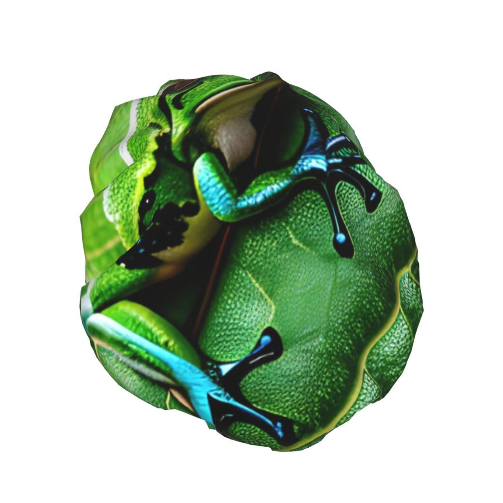 DRTGEDS Frog Leaves Shower Cap For Women, Reusable Shower Cap, Waterproof Bath Cap For Women Long Hair