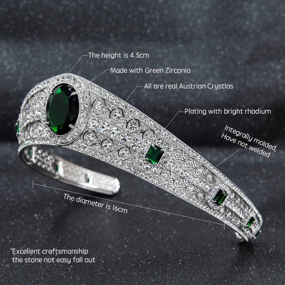 SEPBRIDALS The Greville Emerald Kokoshnik Replica Tiara,Crystals Princess Eugenie Wedding Tiara Headpieces Jewelry