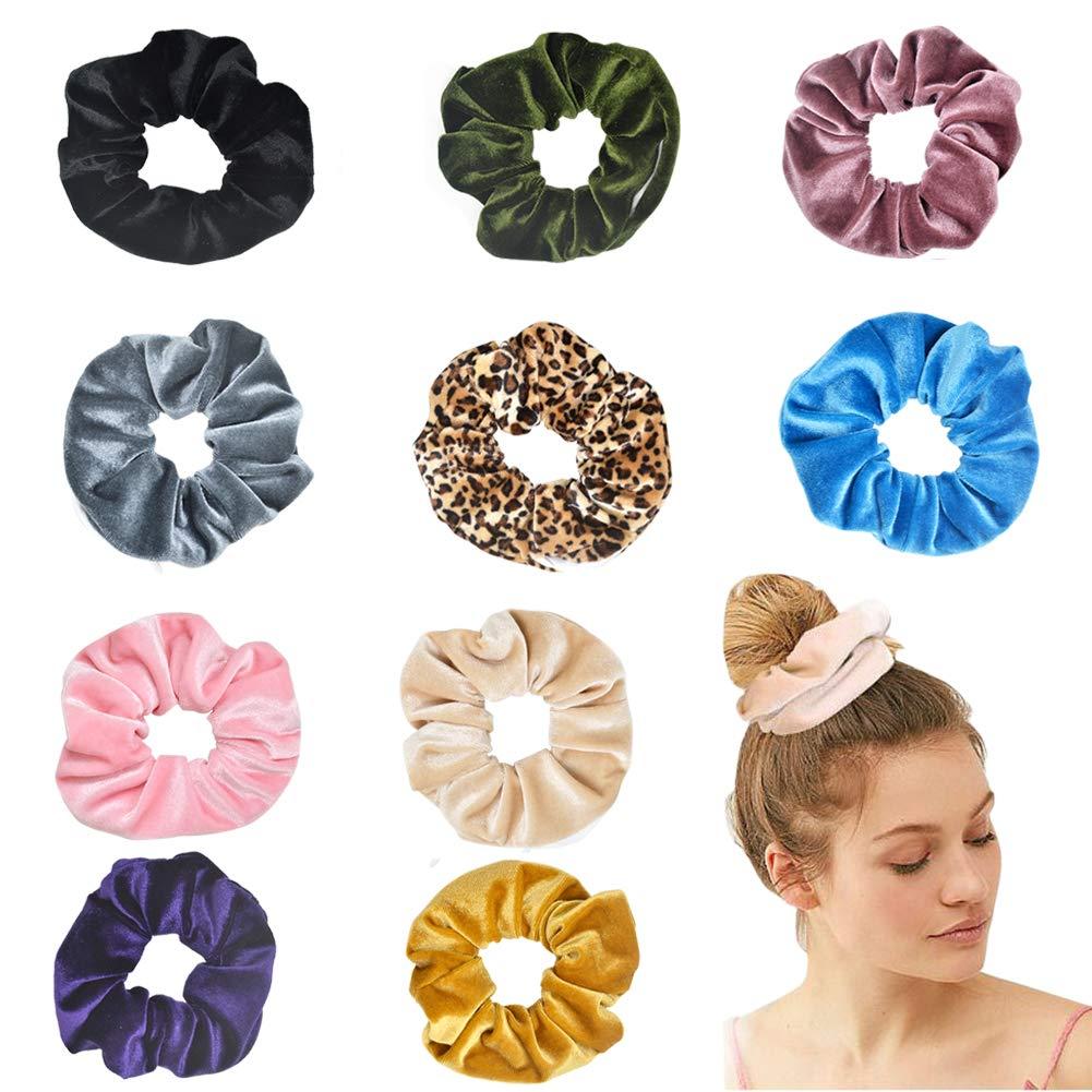 Fifwumang Premium Velvet Scrunchie with Zipper Pocket - 10 Pcs Scrunchy Hidden Hair Scrunchie Ponytail Holder Elastic Bands Gift for Friend (10PACK) Multicolor