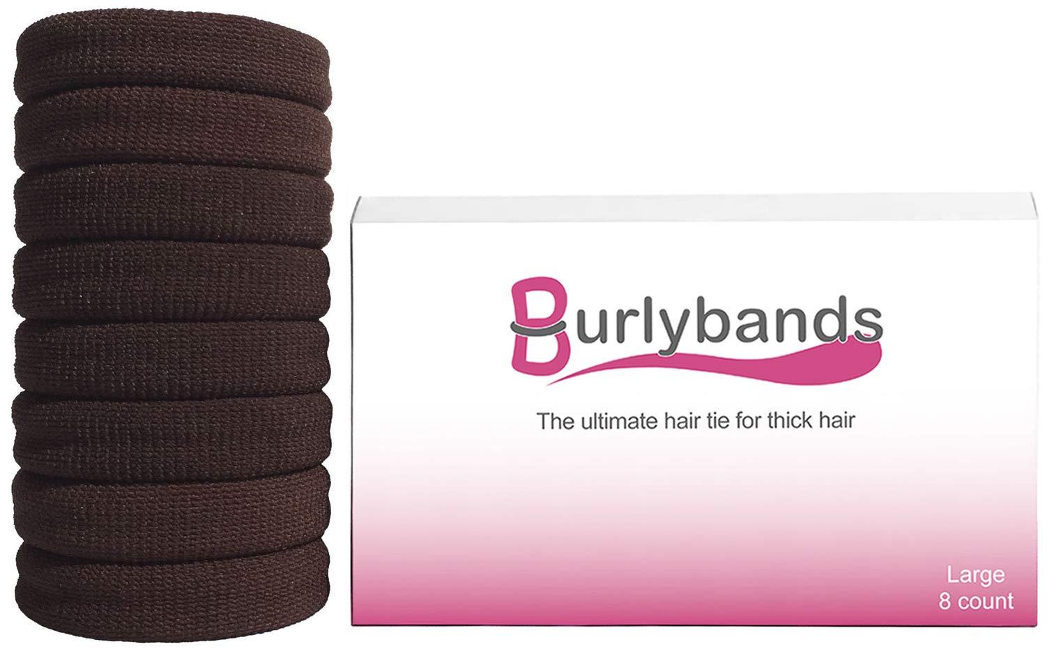 Burlybands Burlybands Large Hair Ties for Thick, Heavy or Curly Hair - Non-Slip, Non-Damage, Seamless Women\'s Ponytail Scrunchies - Brown, 8 Pcs