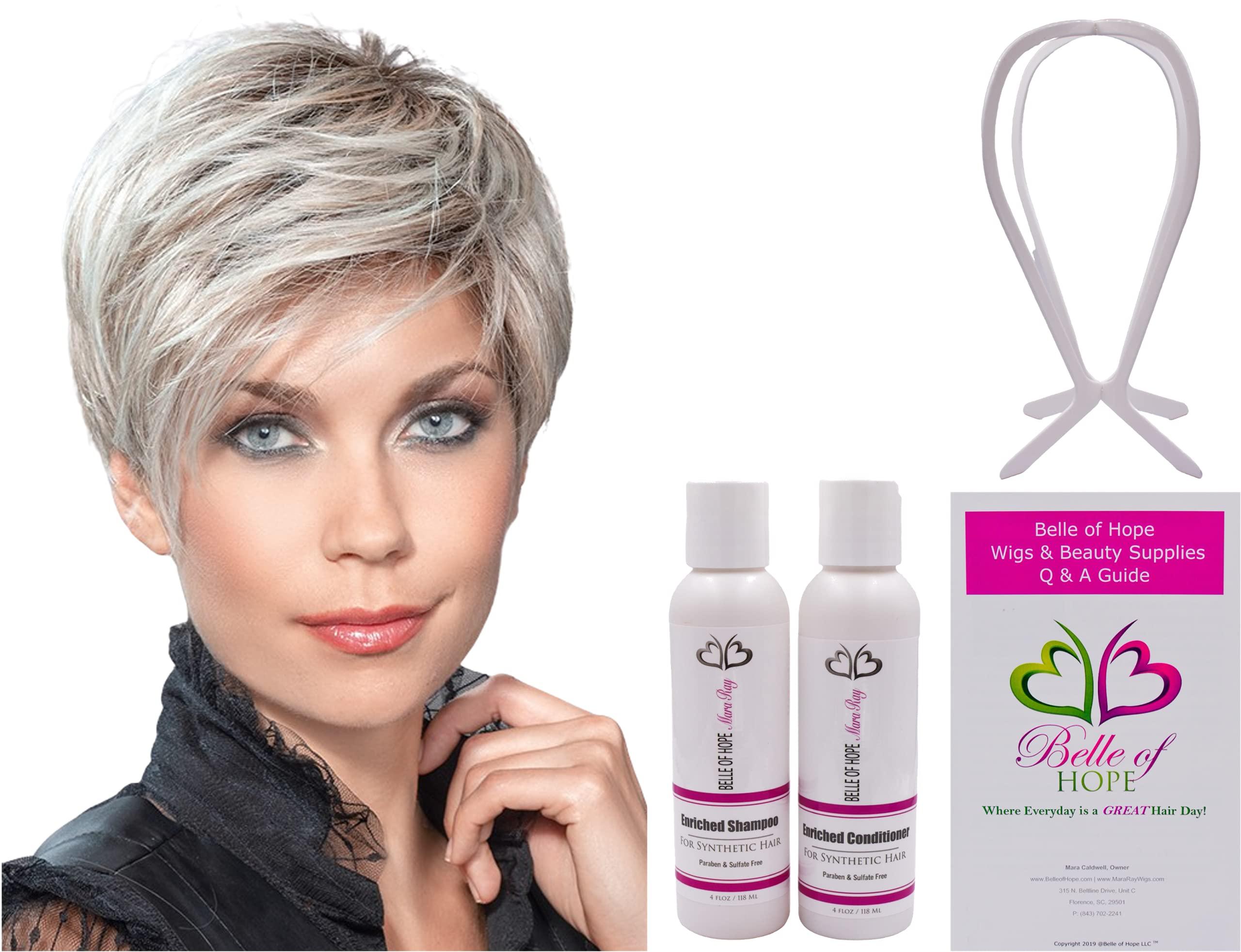 Belle of Hope Belle of Hope LINK Lace Front Mono Part Heat Friendly Synthetic Wig by Ellen Wille, 5PC Bundle: Wig, 4oz Mara Ray Enriched Shampoo & Conditioner, Wig Stand, and 19 Page Guide (Pastel Rose Rooted)