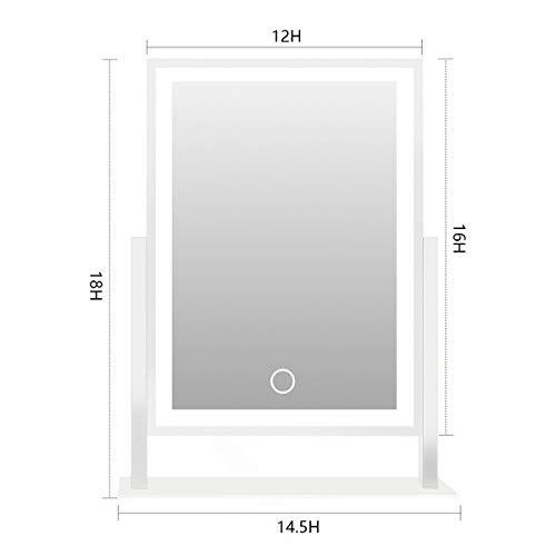 dicheng Lighted Makeup Mirror Hollywood Mirror Vanity Makeup Mirror with Light Smart Touch Control 3Colors Dimable Light 360°Rotation (16in, White)