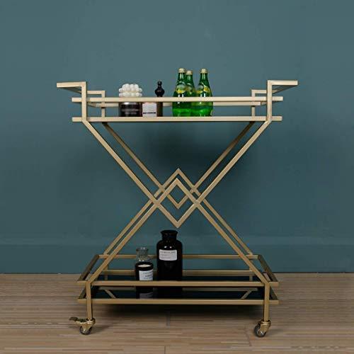 YGCBL YGCBL Multifunction Portable Hand Trucks,2-Tier Rolling Service Cart - Kitchen Hotel BarBathroom Trolley -Wrought Iron Metal Kitchen Bathroom Shelf - Multi-Function Practical Display Shelf - Gold