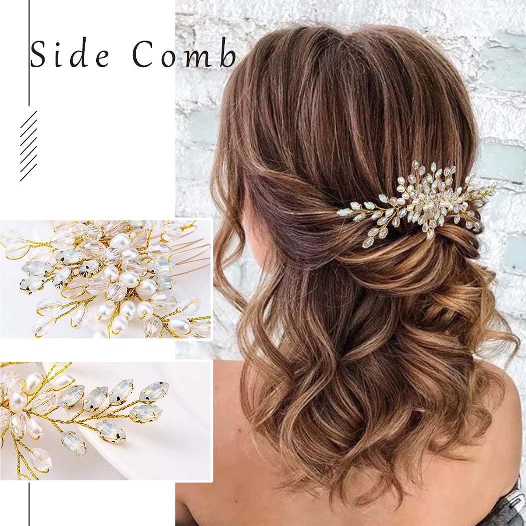EVILD Evild Rhinestone Wedding Bride Hair Comb Gold Cryatal Hair Pieces Pearl Bridal Hair Accessories for Women
