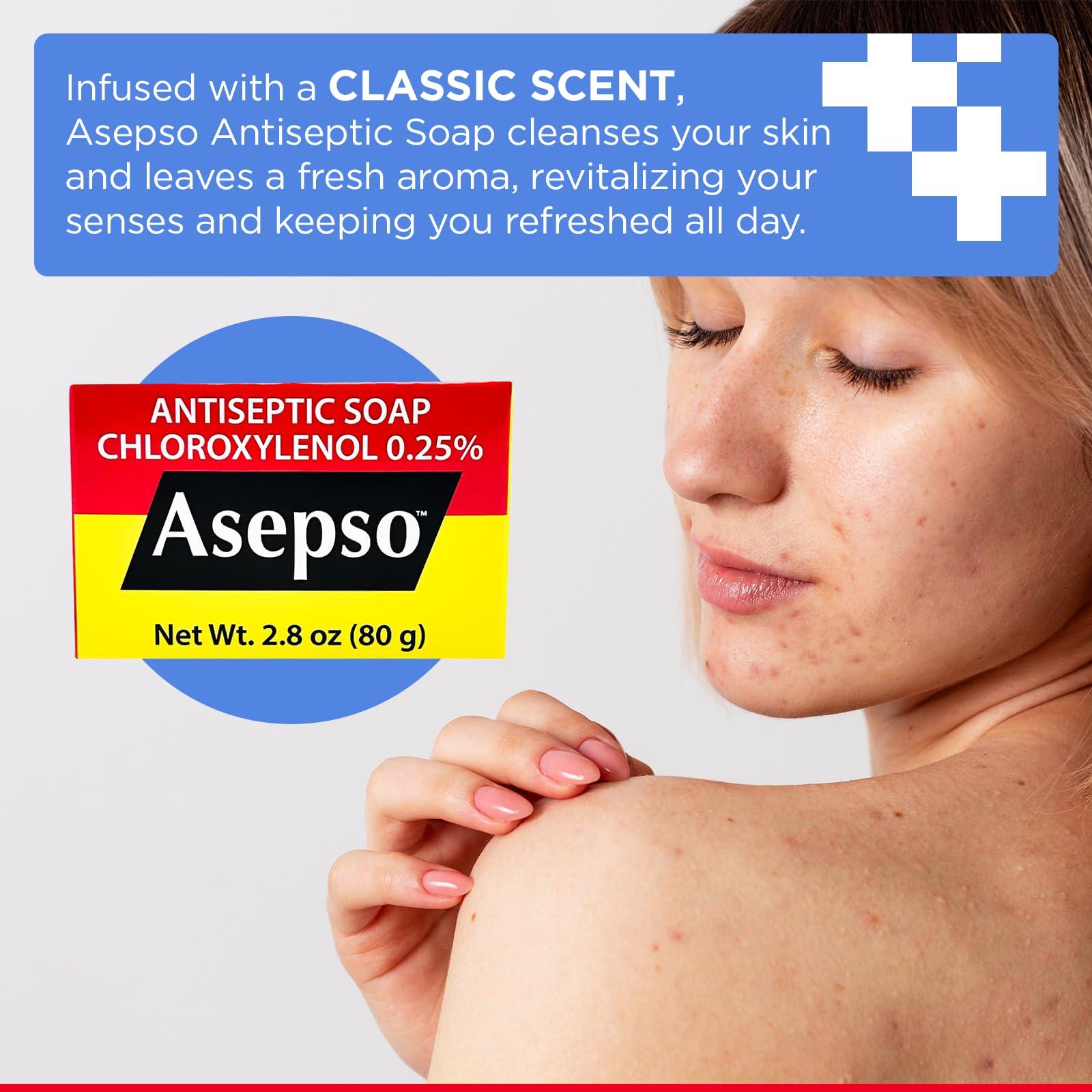 Asepso Asepso Antibacterial Original Bar Soap 4 Pack 80g/2.8 oz Each, Gentle Cleansing for Healthy Skin, Fight Skin and Heat Rash