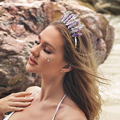 Formery Formery Purple Raw Crystal Crown Silver Amethyst Pendulum Quartz Headband Handmade Natural Stone Headpiece Hair Accessories for Women