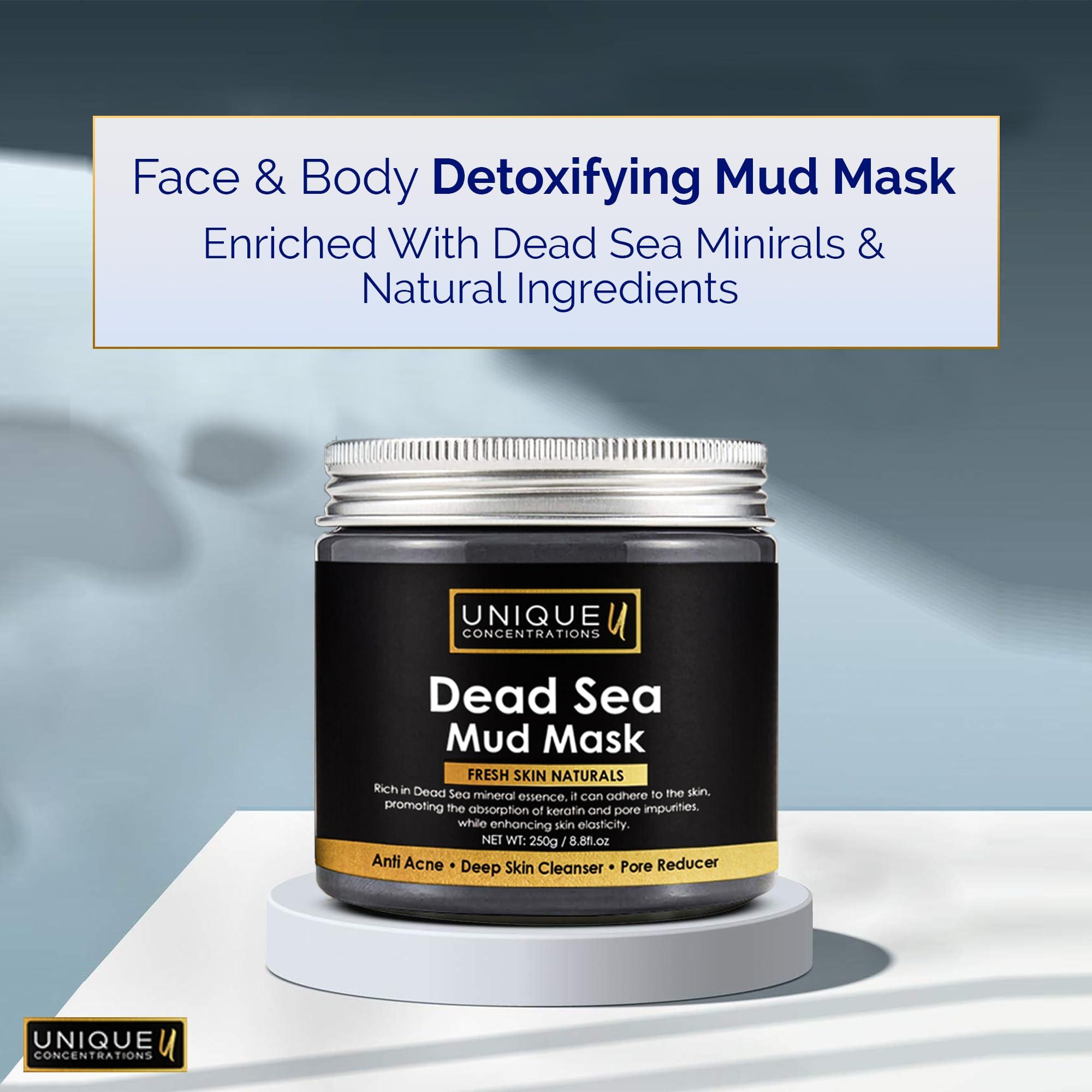 UNIQUE CONCENTRATIONS Dead Sea Mud Mask for Face and Body - Deep Cleansing, Exfoliating, Detoxifying for Acne, Blackheads, Oily Skin, and Pore Clearing - 100% Natural Mineral-Rich Formula for Men and Women - 8.8 oz
