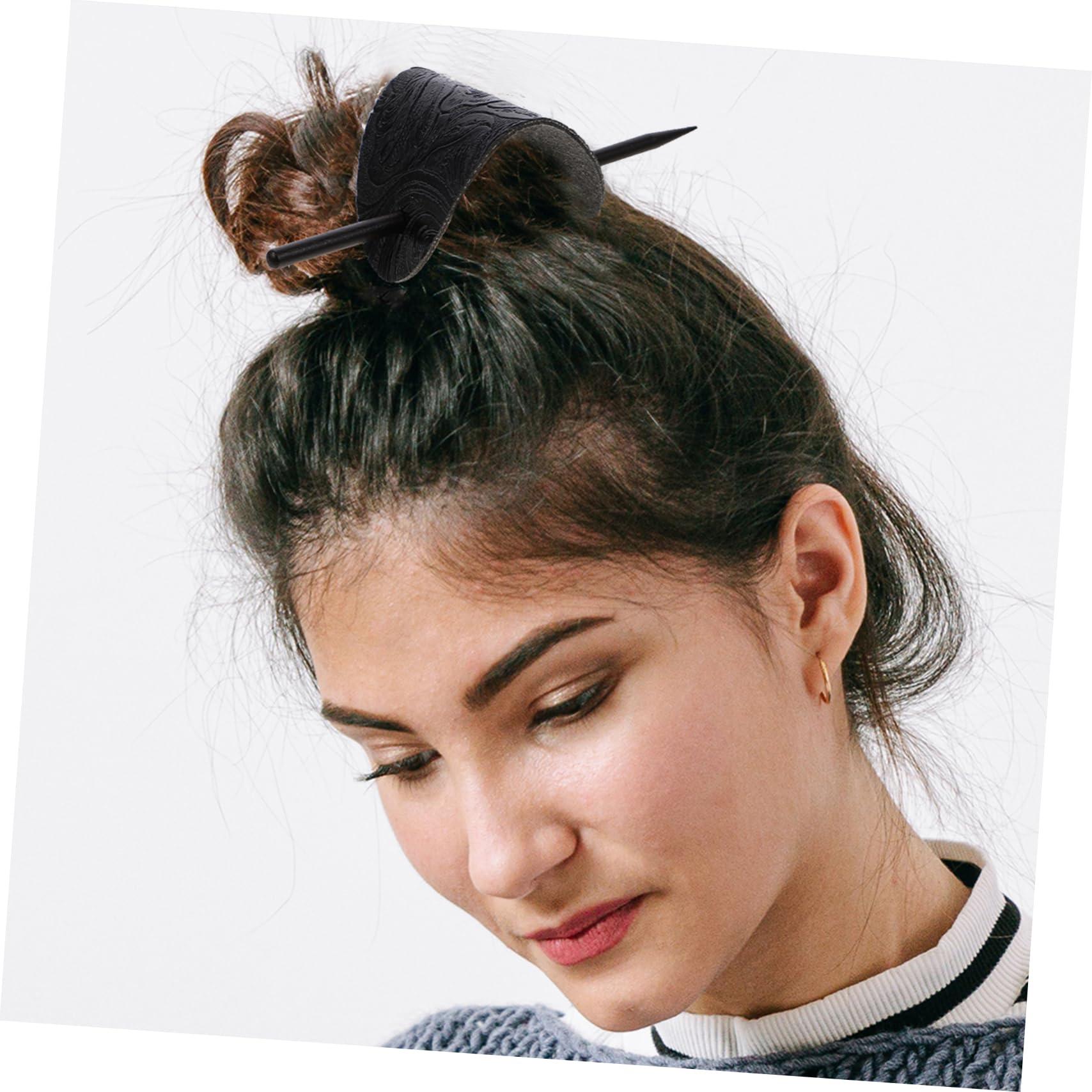 Didiseaon Didiseaon 3pcs Leather Hair Barrette Stick Black Hair Women Hair Accessories Stick Barrettes Oval Hair Clip