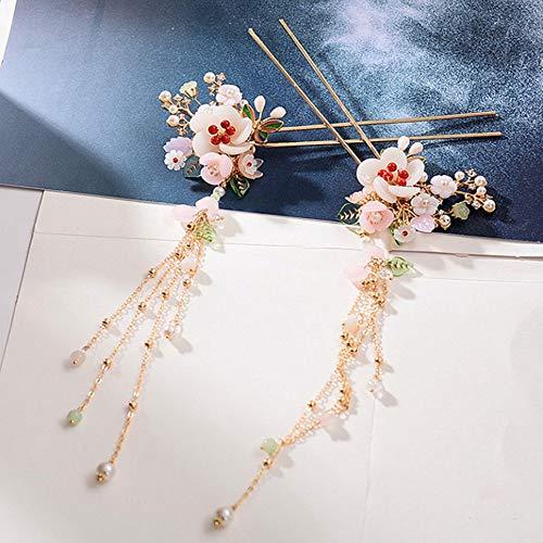 CHXIHome Classical Style Ancient Retro Hairpin Clip, Hanfu Tassel, Exquisite Vintage Headdress Jewelry Set, Hair Comb Ear Clips Set Pearls Tassels (A)