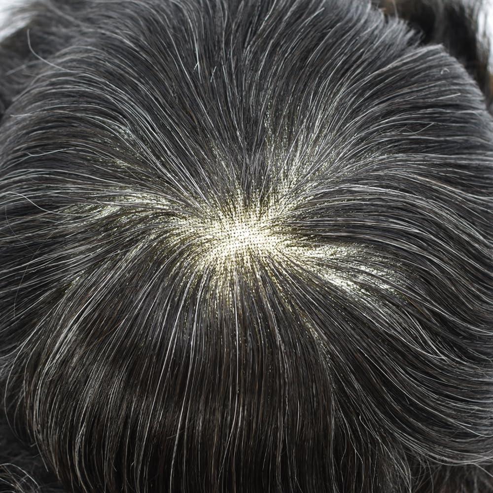 Generic Generic Swiss Lace Mens Toupee Hair Replacement System Full Lace European Hair Toupee For Men Natural Men Hair System (1B20# Off Black with 20% Synthetic Grey, 7x9\'\'-120% Med-light to Medium density