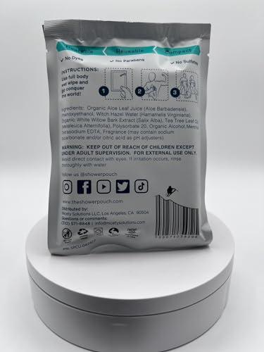 S SHOWER POUCH Shower Pouch XL (2' x 1') Bathing Body Wipes for Adults Aloe-Infused Heatable & Reusable Bath Wipes for Camping, Travel, Outdoor (10 Pack) Cucumber Scent