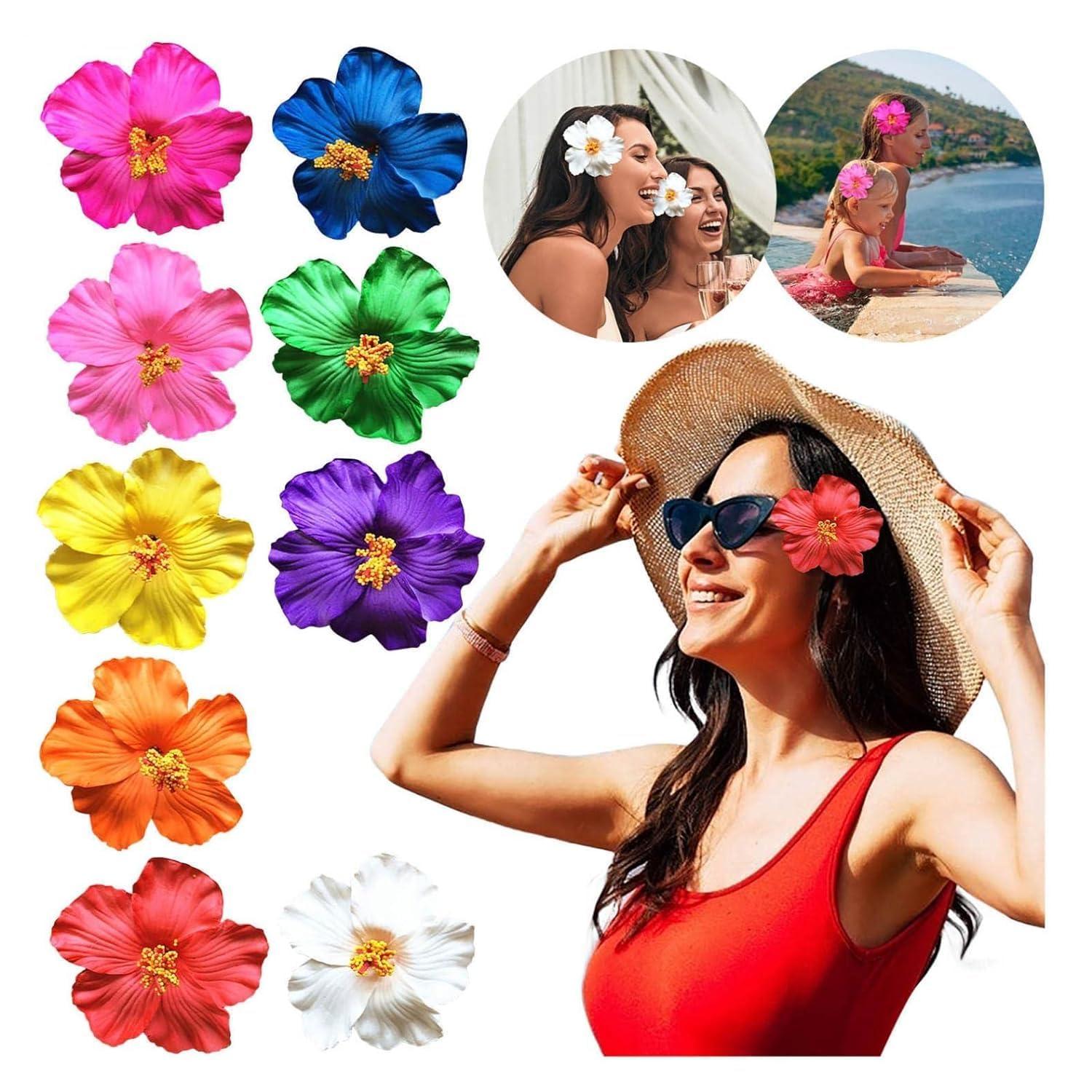 TypoGrove Red Hawaiian Flower Hair Clip for Women Girls Fashion Bohemian Flowers Hair Accessory for Dancer Bridal Wedding Beach Party Hair Accessories (8cm)