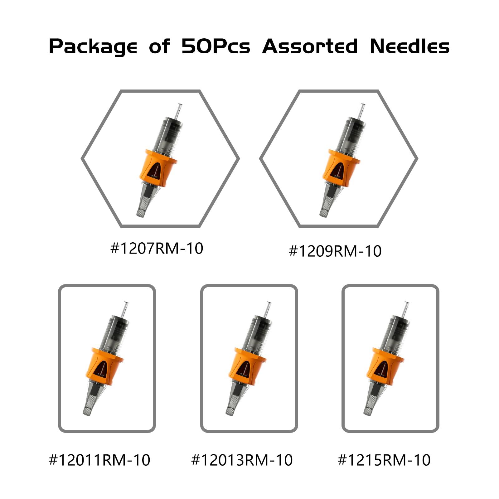 BIGWASP BIGWASP Energy Tattoo Cartridge Needles 50pcs Assorted Finger Ledge Tattoo Needle Round Magnum 0.35mm Mixed #12 Standard RM (7RM 9RM 11RM 13RM 15RM) for Tattoo Machine