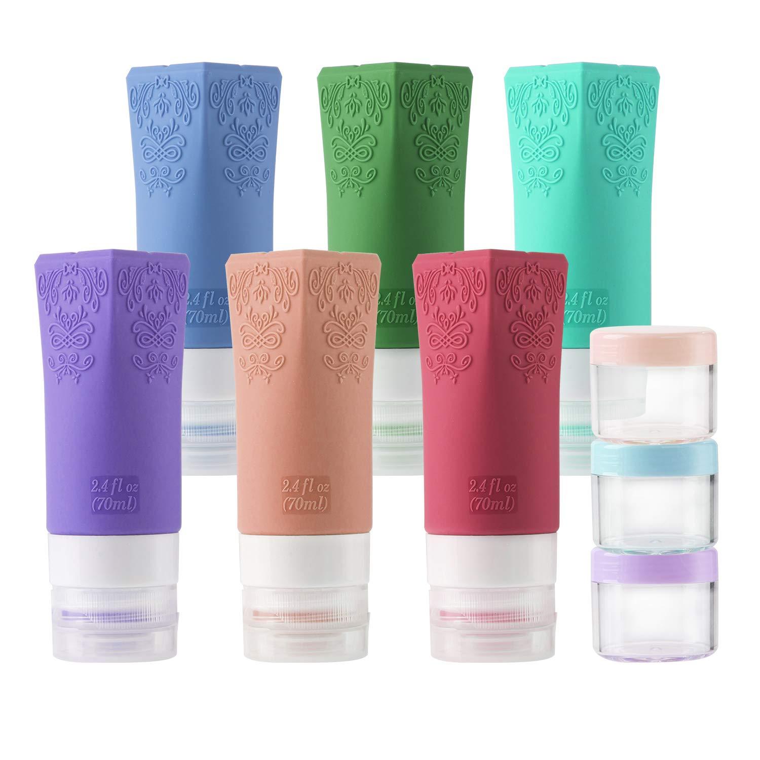 qianying Cosmetic Travel Containers, Leakproof Silicone Travel Bottles Set, TSA Approved Travel Size Cosmetic Toiletries Containers Accessories Set for Shampoo Conditioner Facial Cleanser Cream