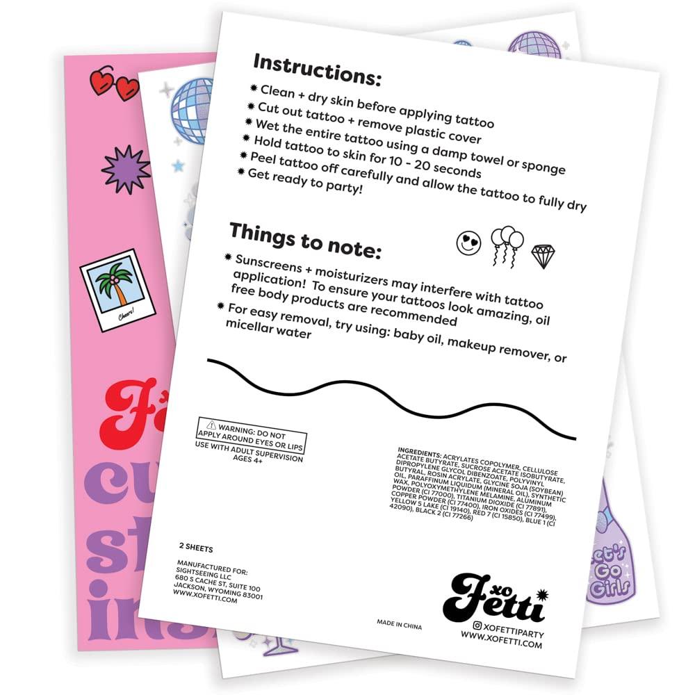 xo, Fetti xo, Fetti Disco Birthday Party Temporary Tattoos - 48 Iridescent Foil Pcs | Birthday Girl Party Decorations, Dancing Queen, 70s Groovy Party
