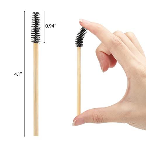 Tbestmax 100 Pcs Disposable Mascara Wands, Bamboo Spoolies Brush for Eyelash Extensions, Spooly Eyelash Eyebrow Brushes Lash Wand Applicator Makeup Kits, Black