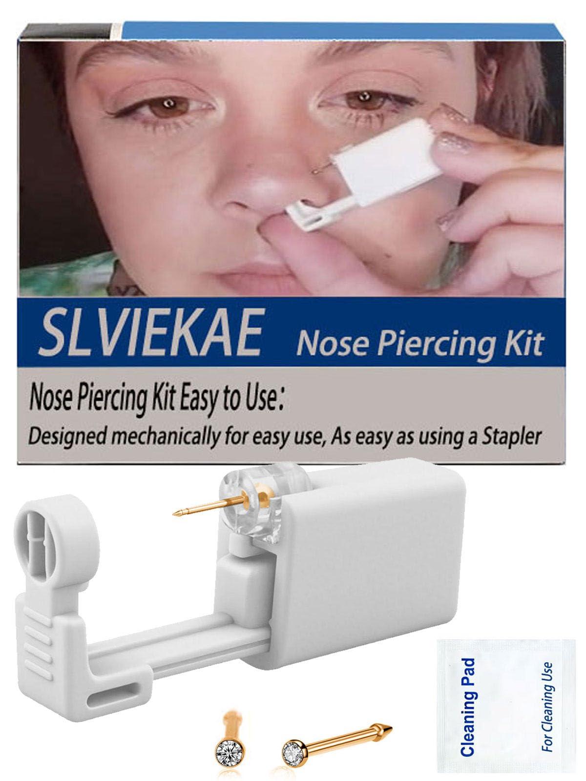 SLVIEKAE Nose Piercing Kit, Nose Pierce Kit Nose Piercing Gun Self Nose Piercing Gun Kit Nose Piercing Gun Kit Tool (Gold)