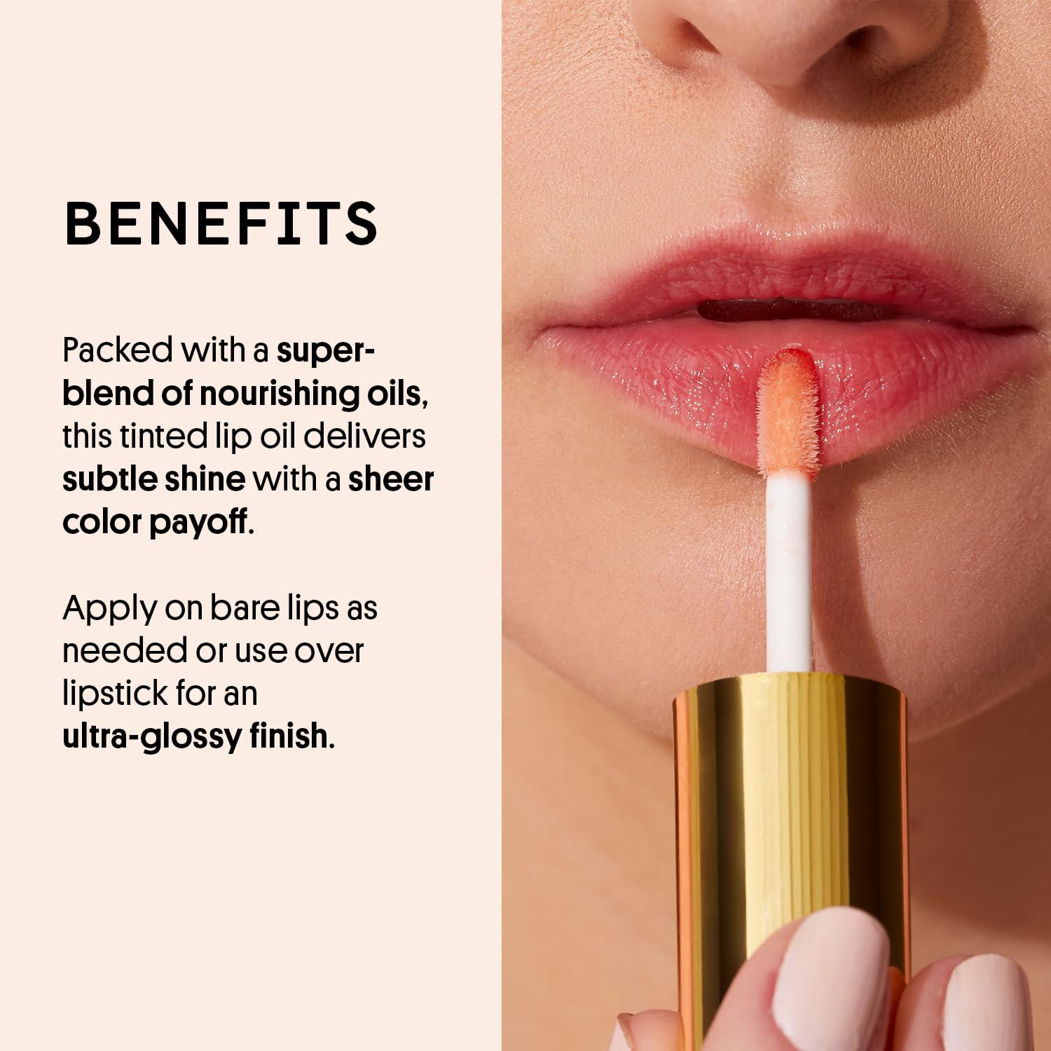 Winky Lux Winky Lux Barely There Sheer Tinted Lip Oil, Hydrating Lip Gloss Tint, Tinted Coral Glossy Lip Balm, Juicy Non Sticky Lip Gloss, Orange Lip Oil & Lip Tint with Jojoba Oil, Flush