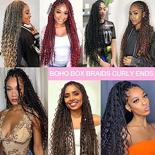 Union Beauty Unionbeauty 8 Pack 18 Inch Boho Box Braids Crochet Hair Bohemian Hippie Braids Distressed Goddess Box Braids Hair Curly Ends Pre-looped Synthetic Ombre Braiding Hair Extension for Black Woman 53#