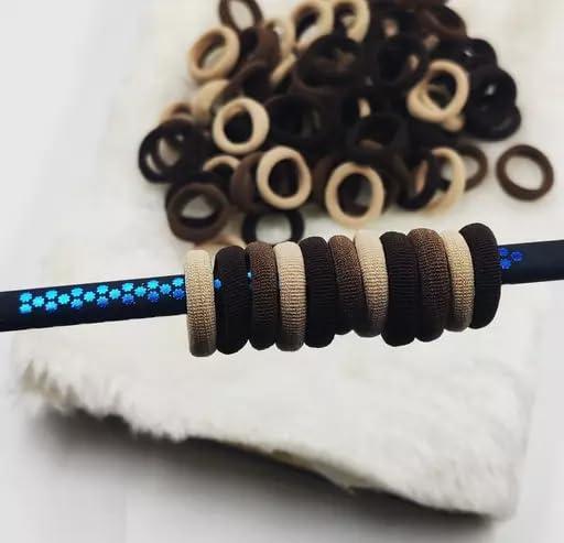 NEOBABY NEOBABY Ponytail Holder Cotton Mini Hair Elastic Rubber Bands | Tight, Non-slippery, Stretchable | Cotton Elastic Hair Rubber Bands for Kids, Girls & Women\'s (Pack of 50), BROWN SHADES