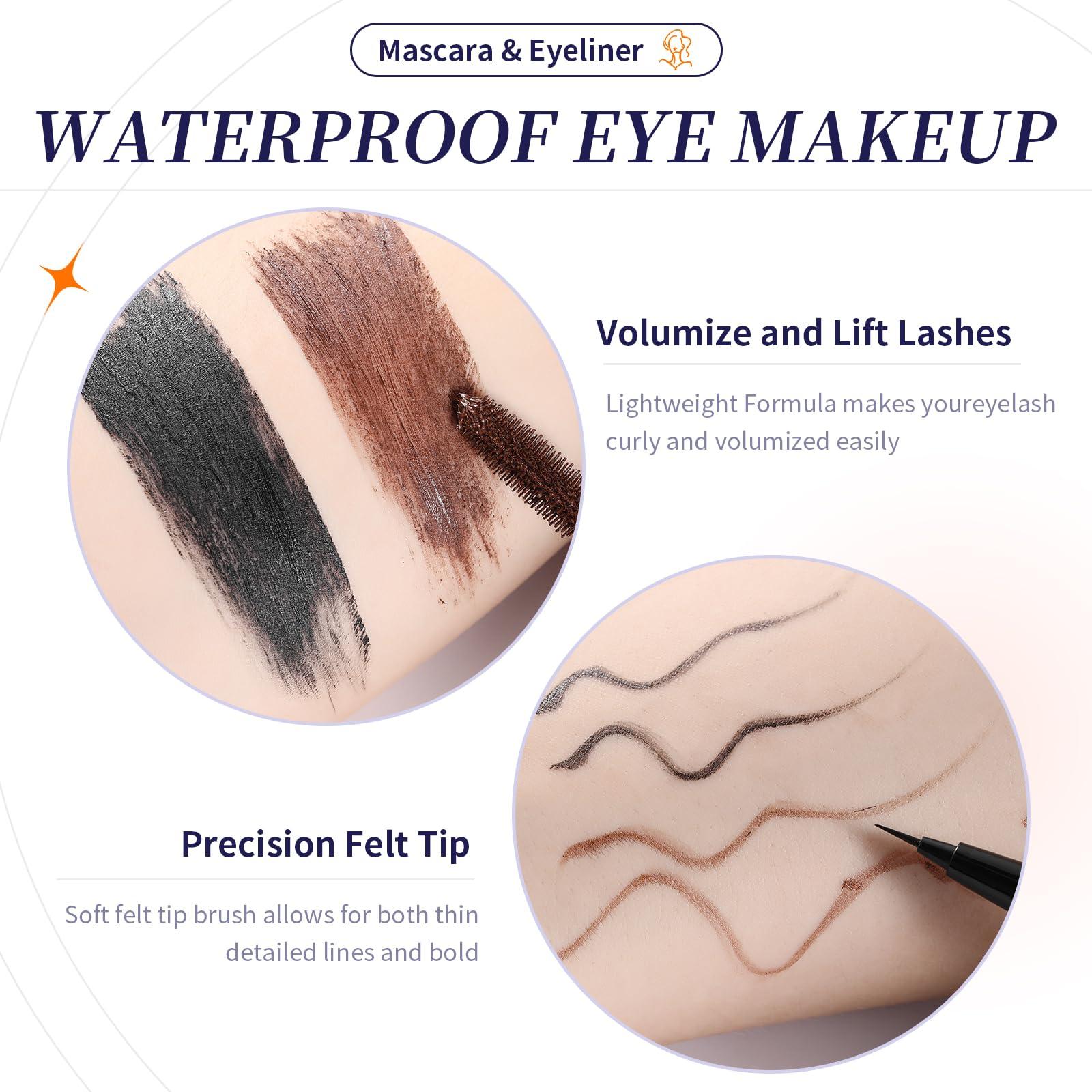 Lea ll U Lea ll U 4D Mascara And Eyeliner Set Black Brown Long Lasting Mascara Waterproof Eyeliner Kit (Brown)