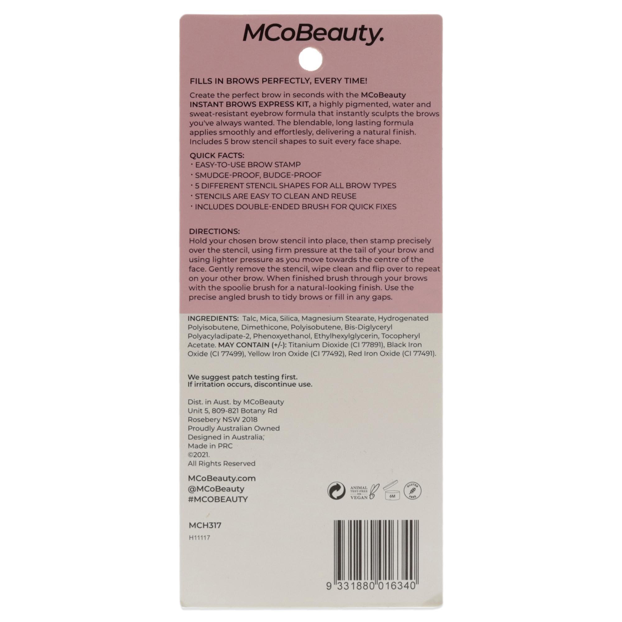 MCoBeauty MCoBeauty Instant Brow Express Kit - Instantly Sculpts Perfect Brows - Customized To Desired Brow Shape - Easy To Use Pomade - Matte Finish - Reusable, Washable Stencils - Medium/Dark - 0.03 Oz