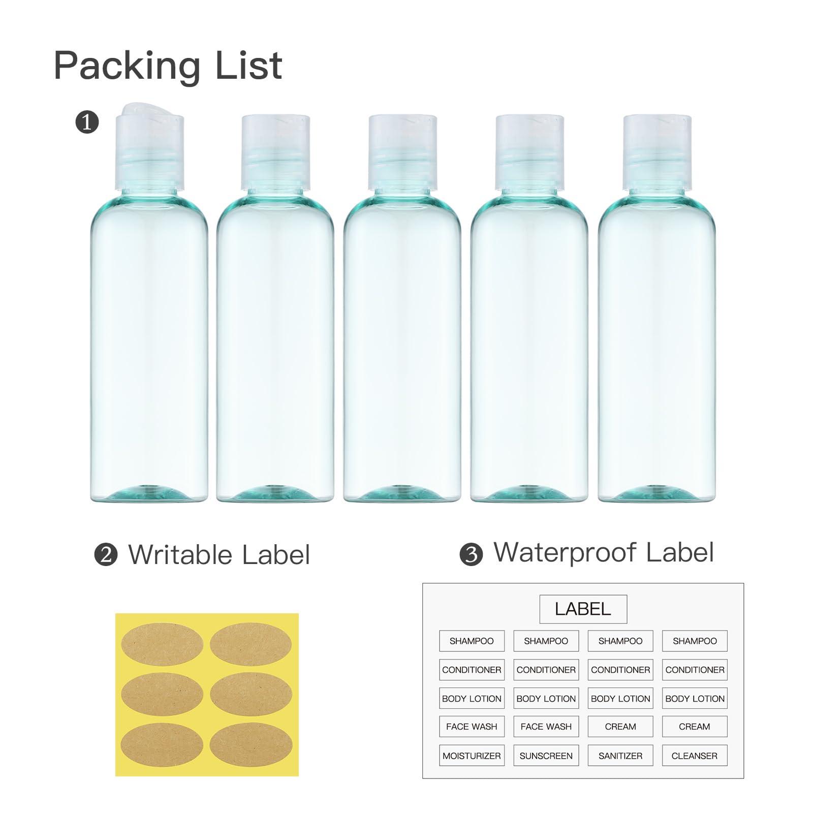 owlyee owlyee 3.4 oz Travel Bottles for Toiletries, Empty Travel Size Containers Tsa Approved, 5PCS Small Plastic Shampoo Bottles with Labels (100ml)
