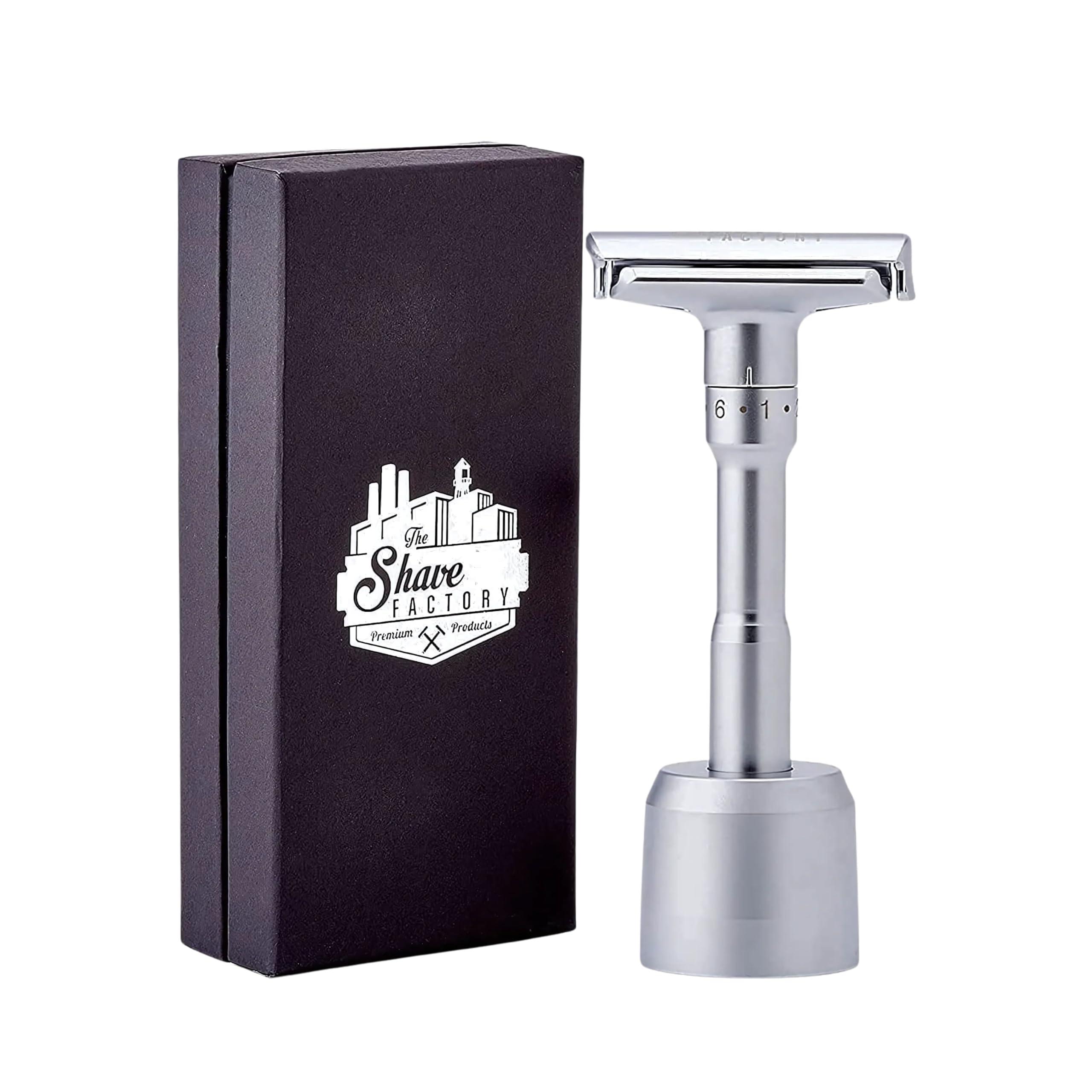 SHAVE FACTORY SHAVE FACTORY Adjustable Safety Razor, Matte and Base Stand