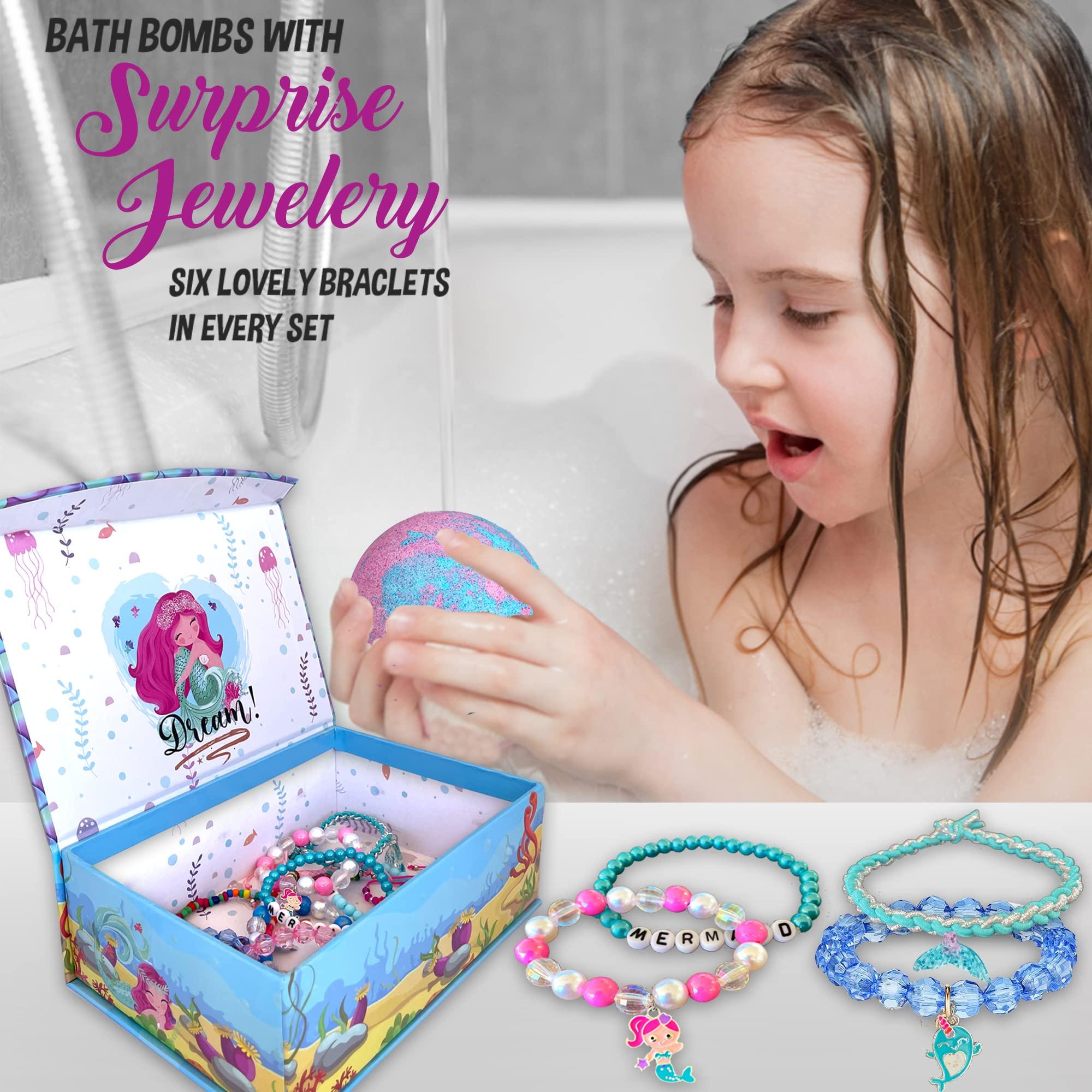 Mineral Me California Rainbow Bath Bombs Gift Set and Mermaid Bath Bombs for Girls with Jewelry Inside Plus Jewelry Box - Family Pack