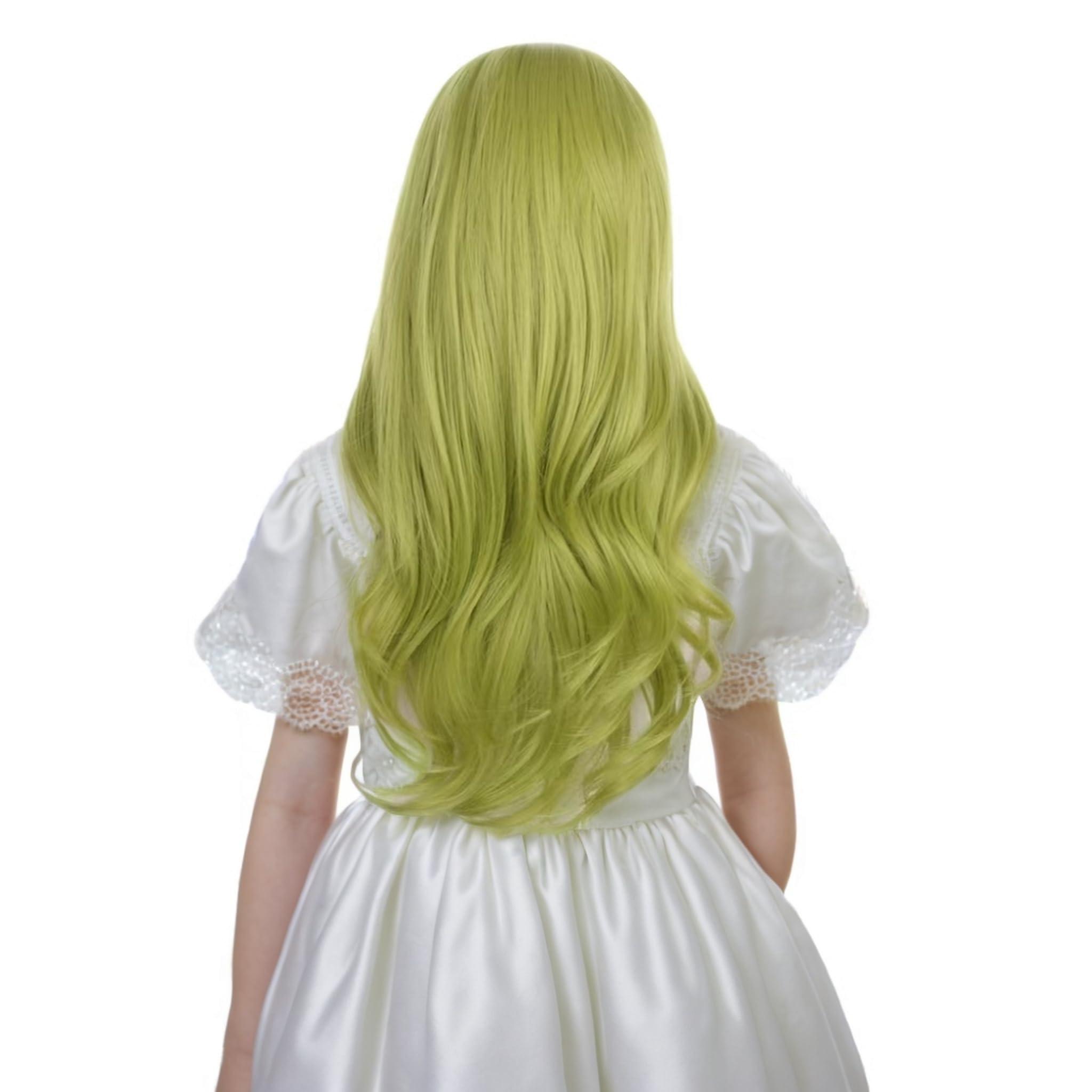 Ufindcos Ufindcos Green Wig for Kids Long Wavy Curly Avocado Green Hair Wigs for Child Green Wig for Girls Middle Part Natural Looking Synthetic Wig with Wig CapAvocado Green
